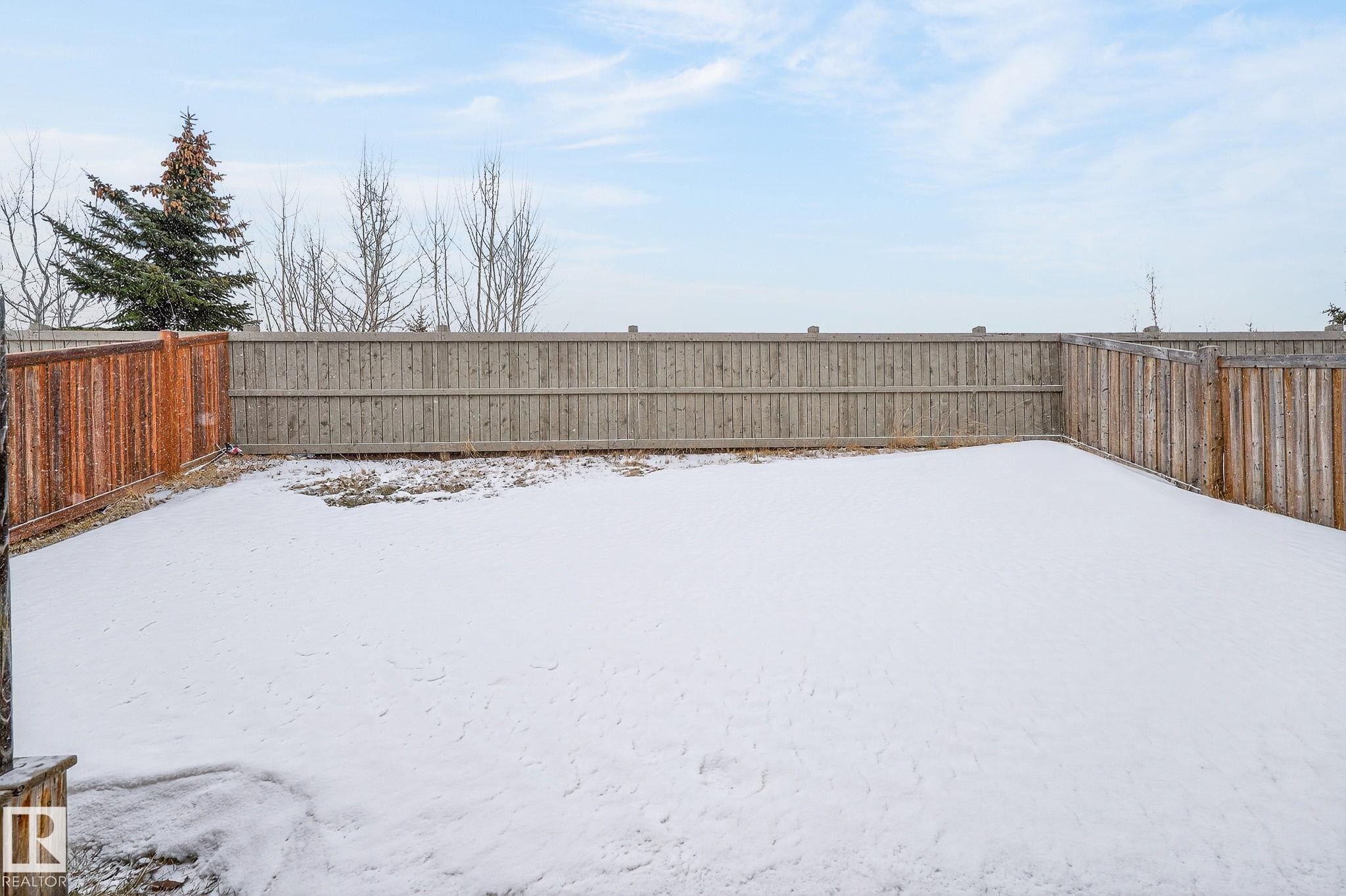 Snowy yard with a fenced backyard - 21867 80 Avenue, Edmonton, AB - Outdoor