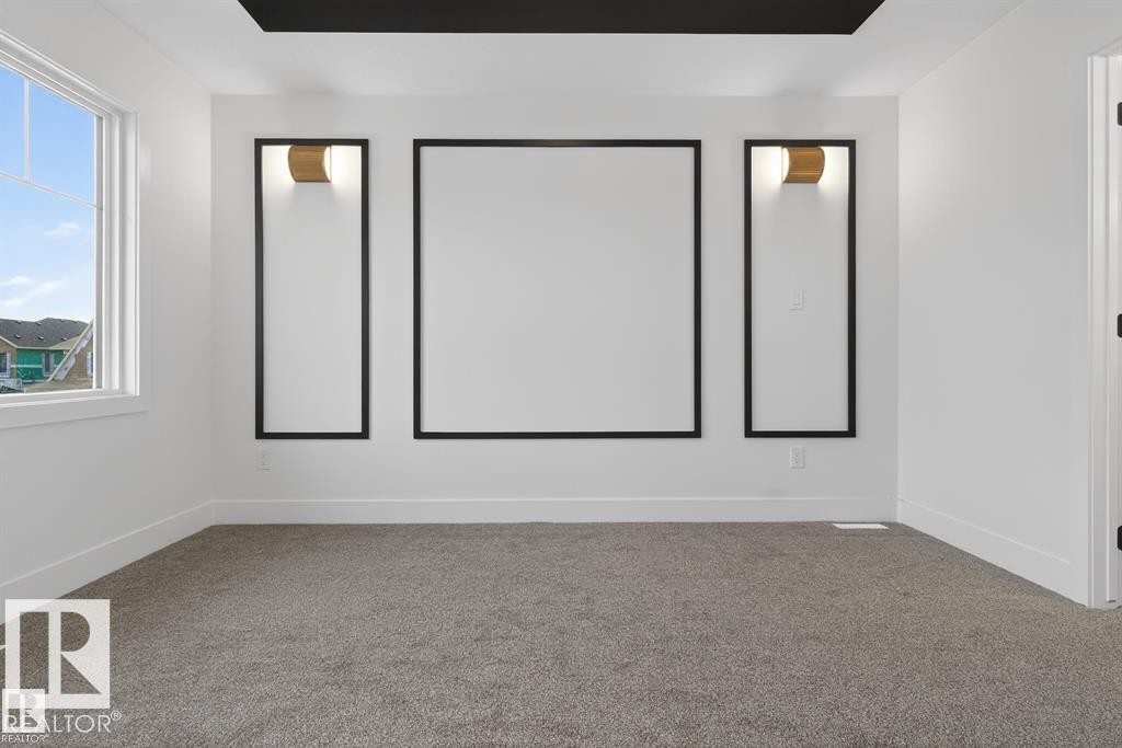 Home theater room featuring carpet and baseboards - 45 Rosa Crescent, St. Albert, AB - Indoor Photo Showing Other Room