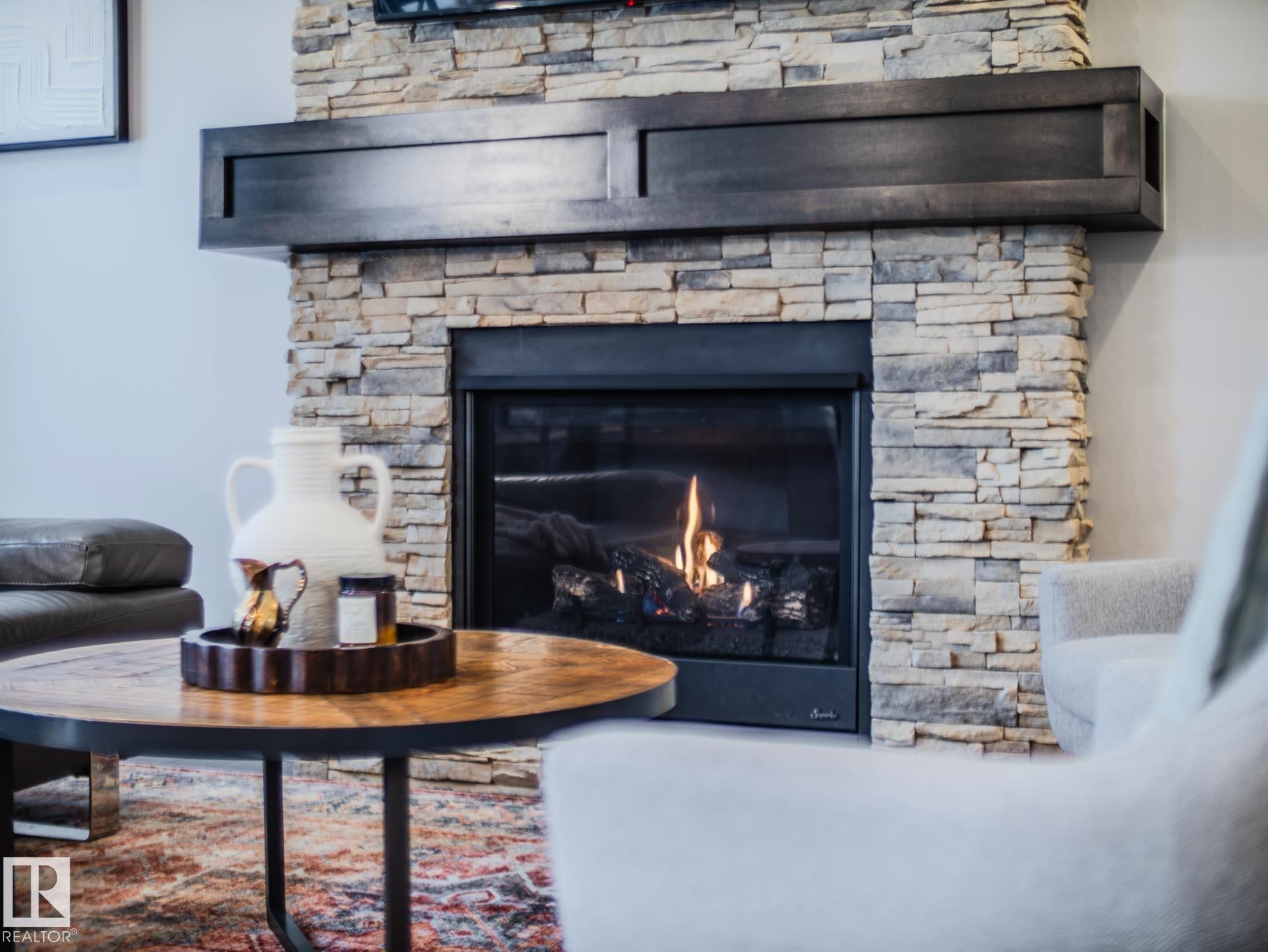 2611 Blue Jay Close, Edmonton, AB - Indoor Photo Showing Living Room With Fireplace