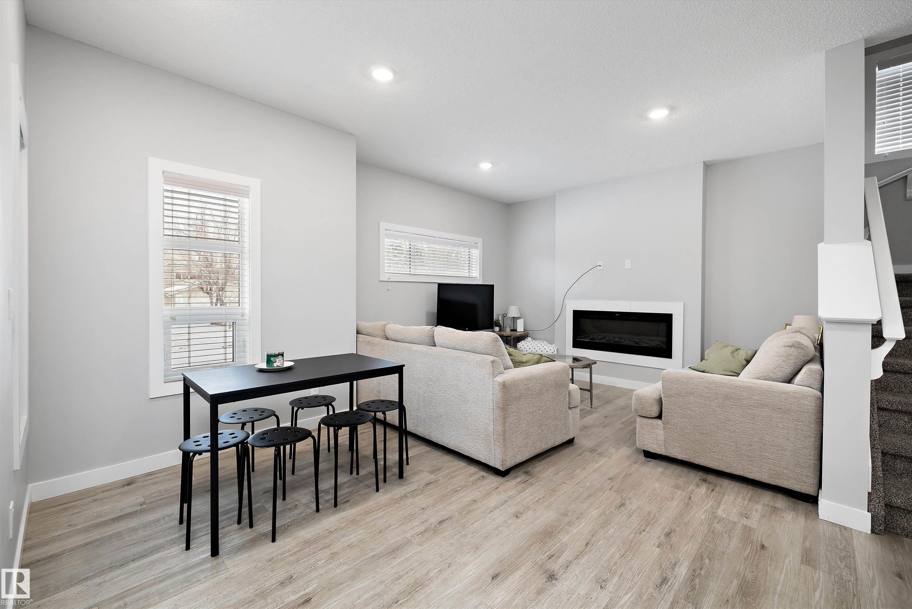 1 & 2 7419 106 Street, Edmonton, AB - Indoor Photo Showing Living Room With Fireplace