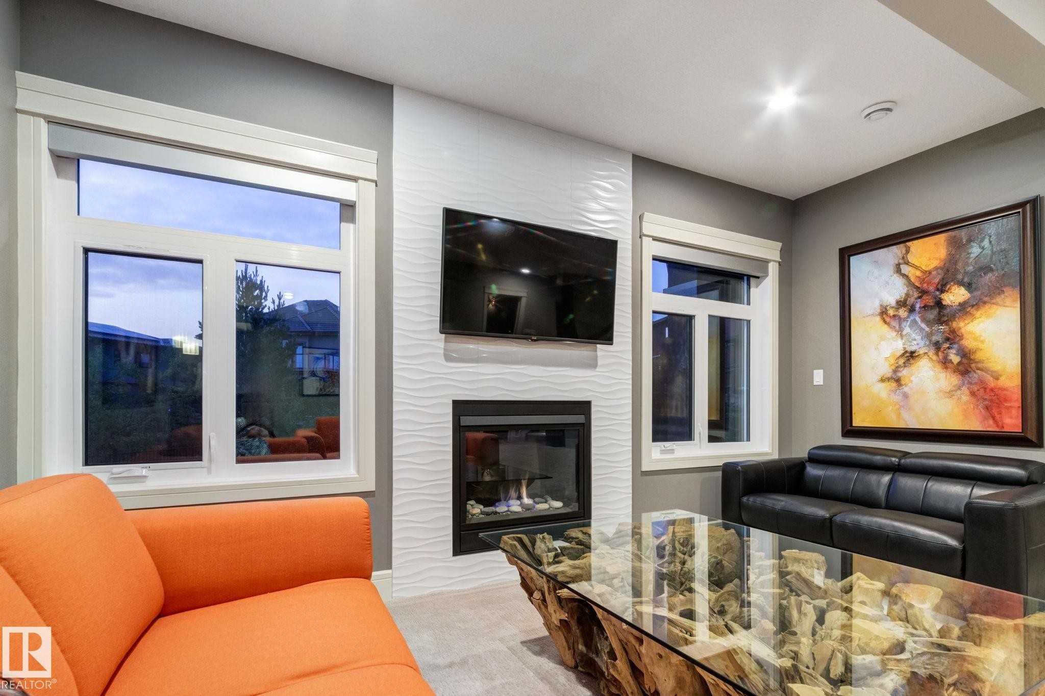 4096 Whispering River Drive Nw, Edmonton, AB - Indoor Photo Showing Living Room With Fireplace