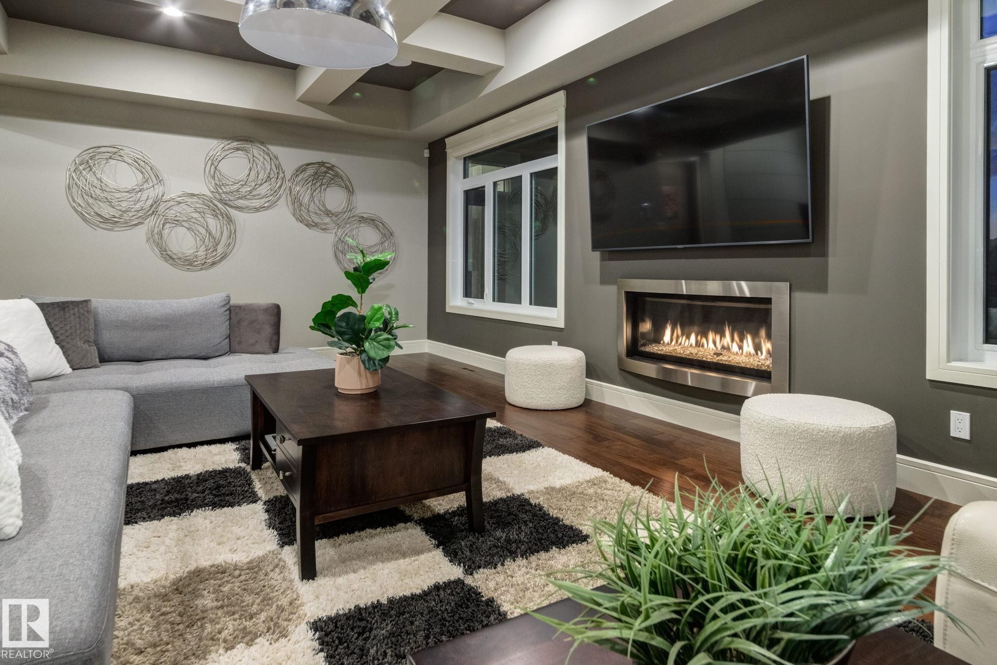 4096 Whispering River Drive Nw, Edmonton, AB - Indoor Photo Showing Living Room With Fireplace