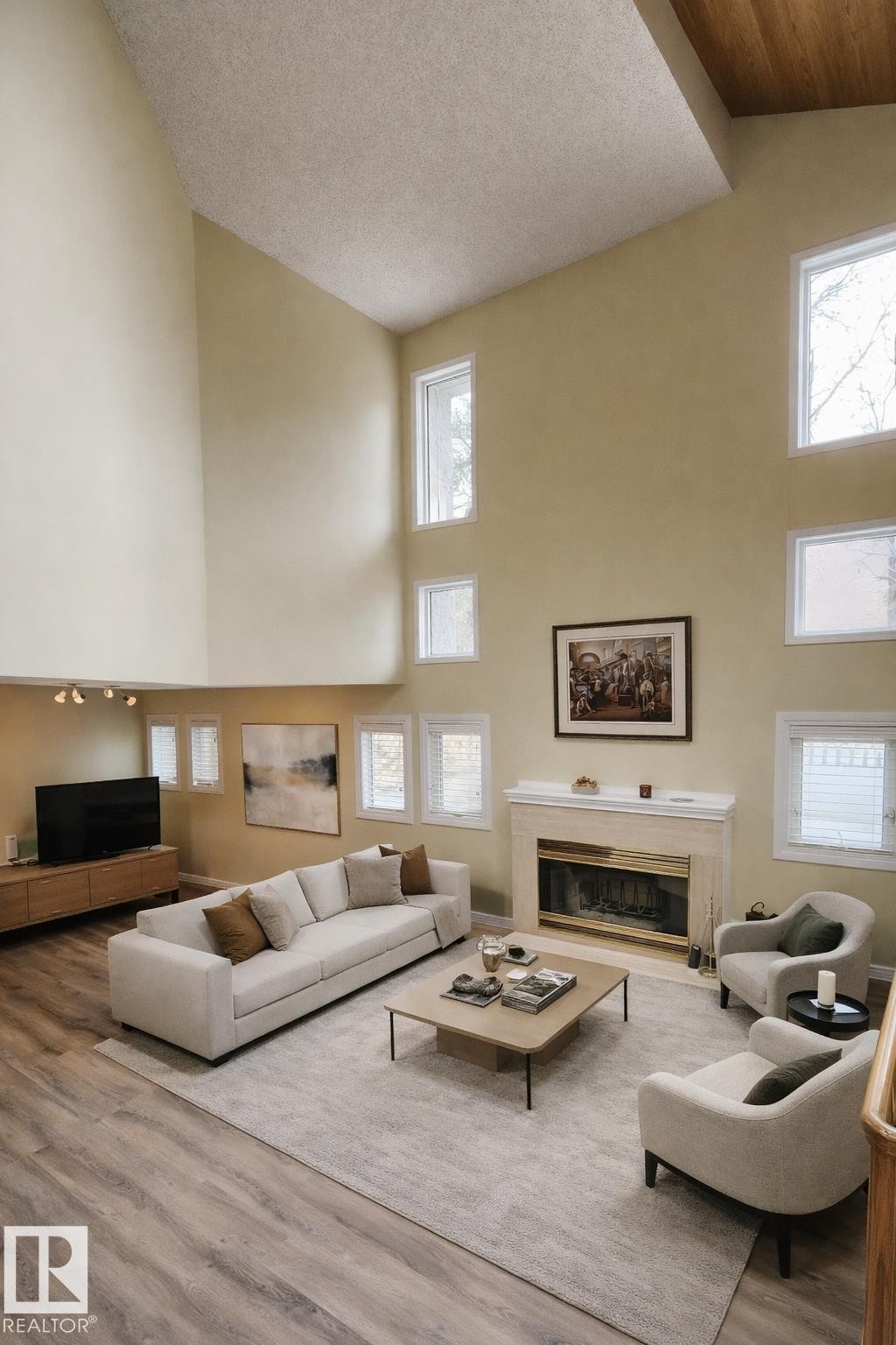 AI photo for inspiration only - 471 Ronning Street, Edmonton, AB - Indoor Photo Showing Living Room With Fireplace