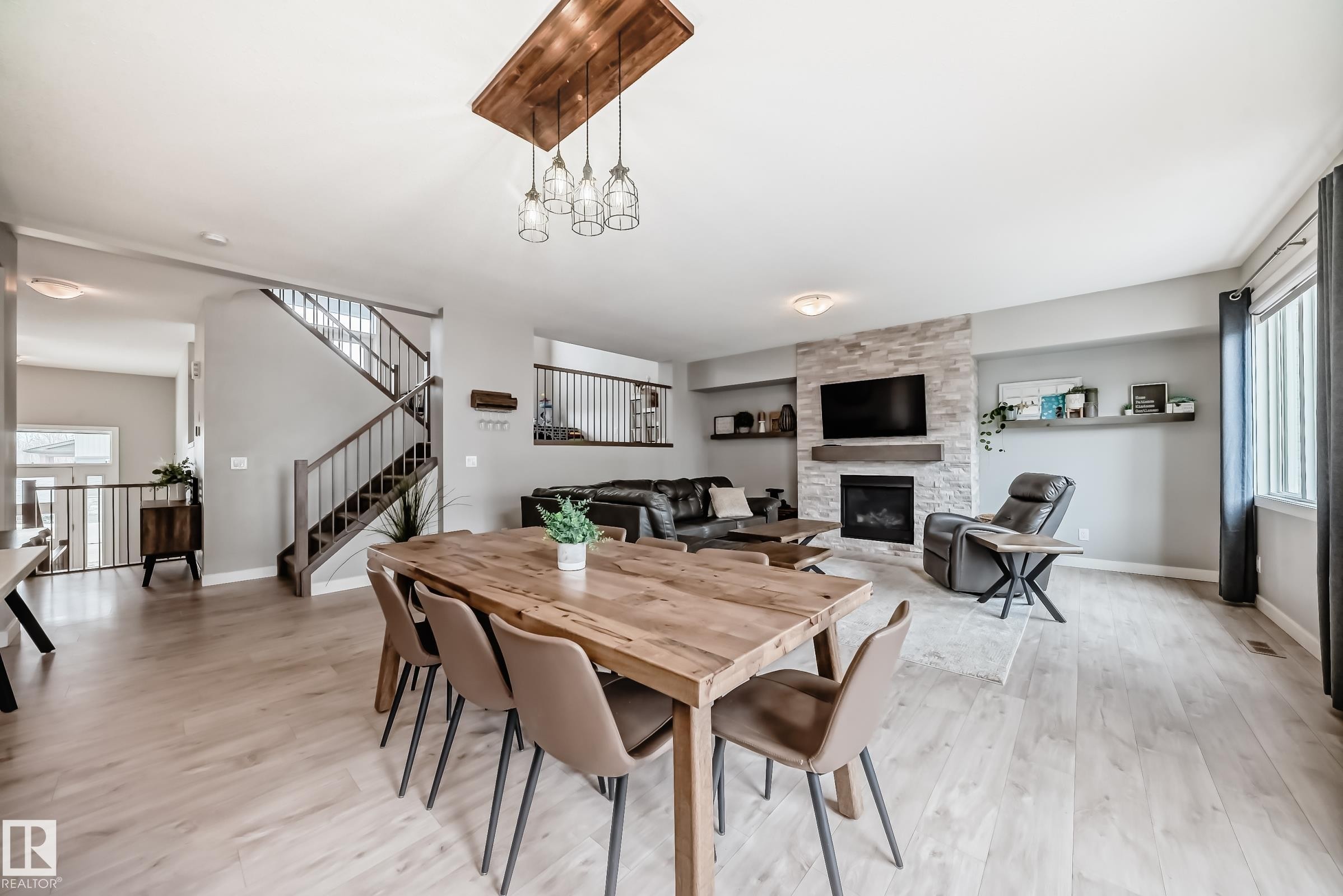 2011 201 Street, Edmonton, AB - Indoor Photo Showing Dining Room With Fireplace