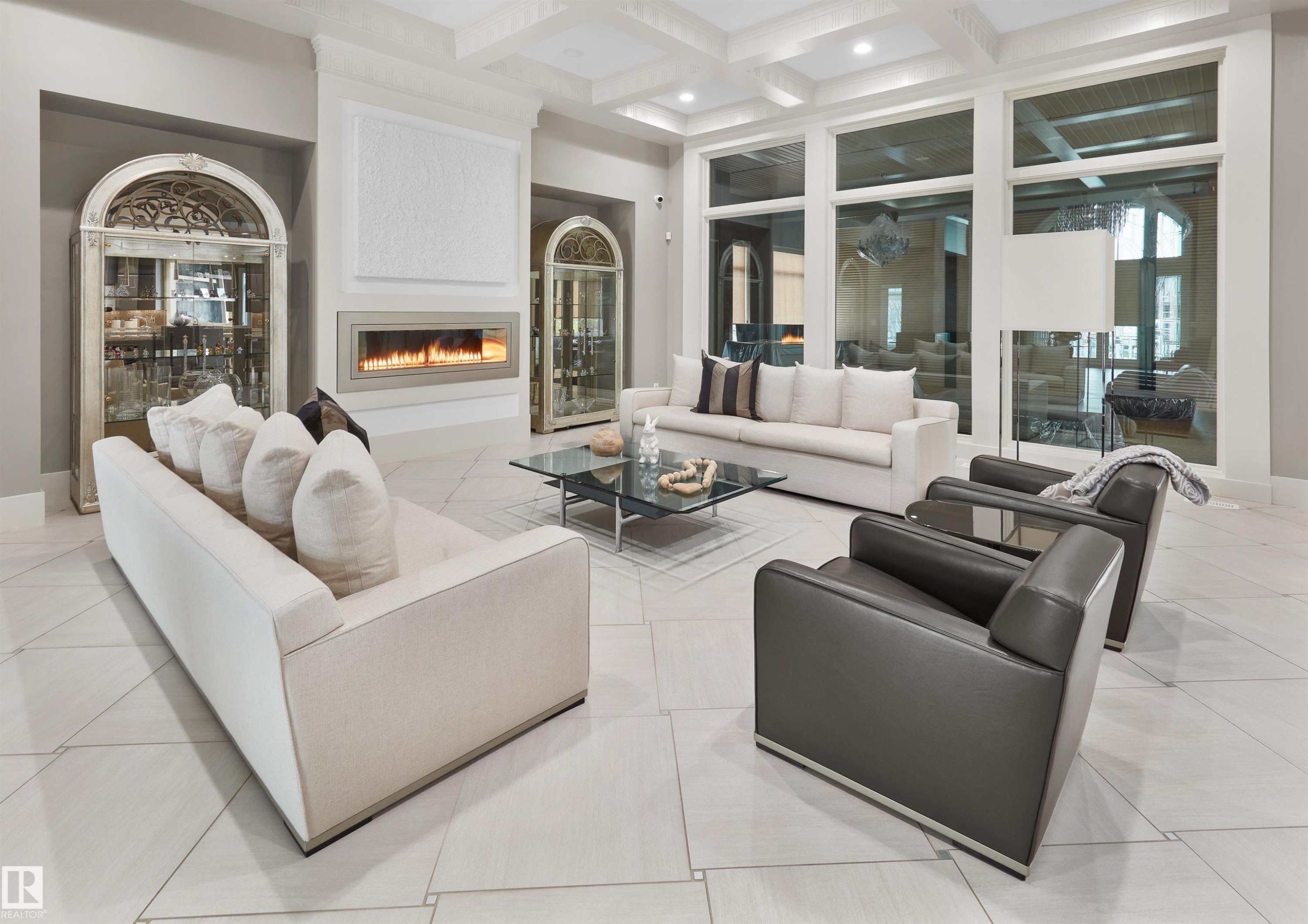 16 Windermere Drive, Edmonton, AB - Indoor Photo Showing Living Room With Fireplace