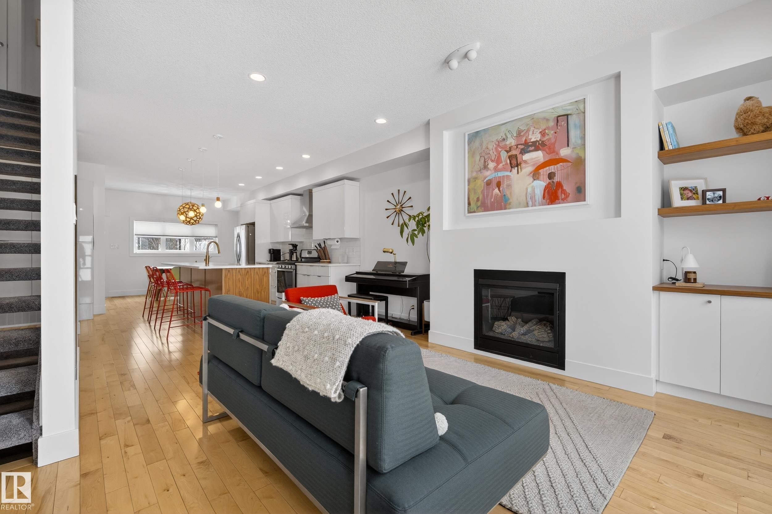 9012 92 Avenue, Edmonton, AB - Indoor Photo Showing Living Room With Fireplace