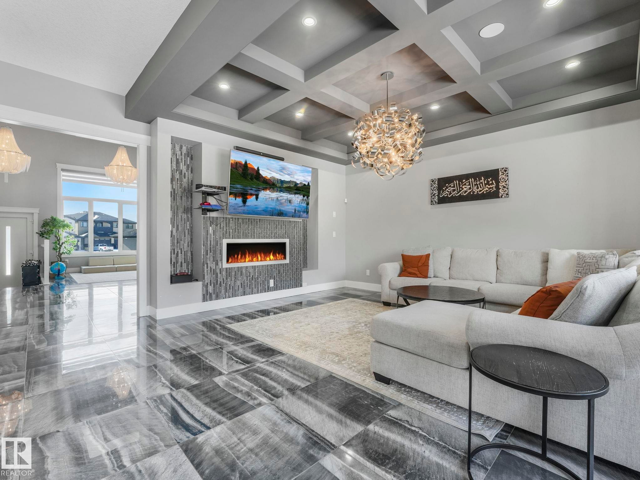 1012 148 Avenue, Edmonton, AB - Indoor Photo Showing Living Room With Fireplace