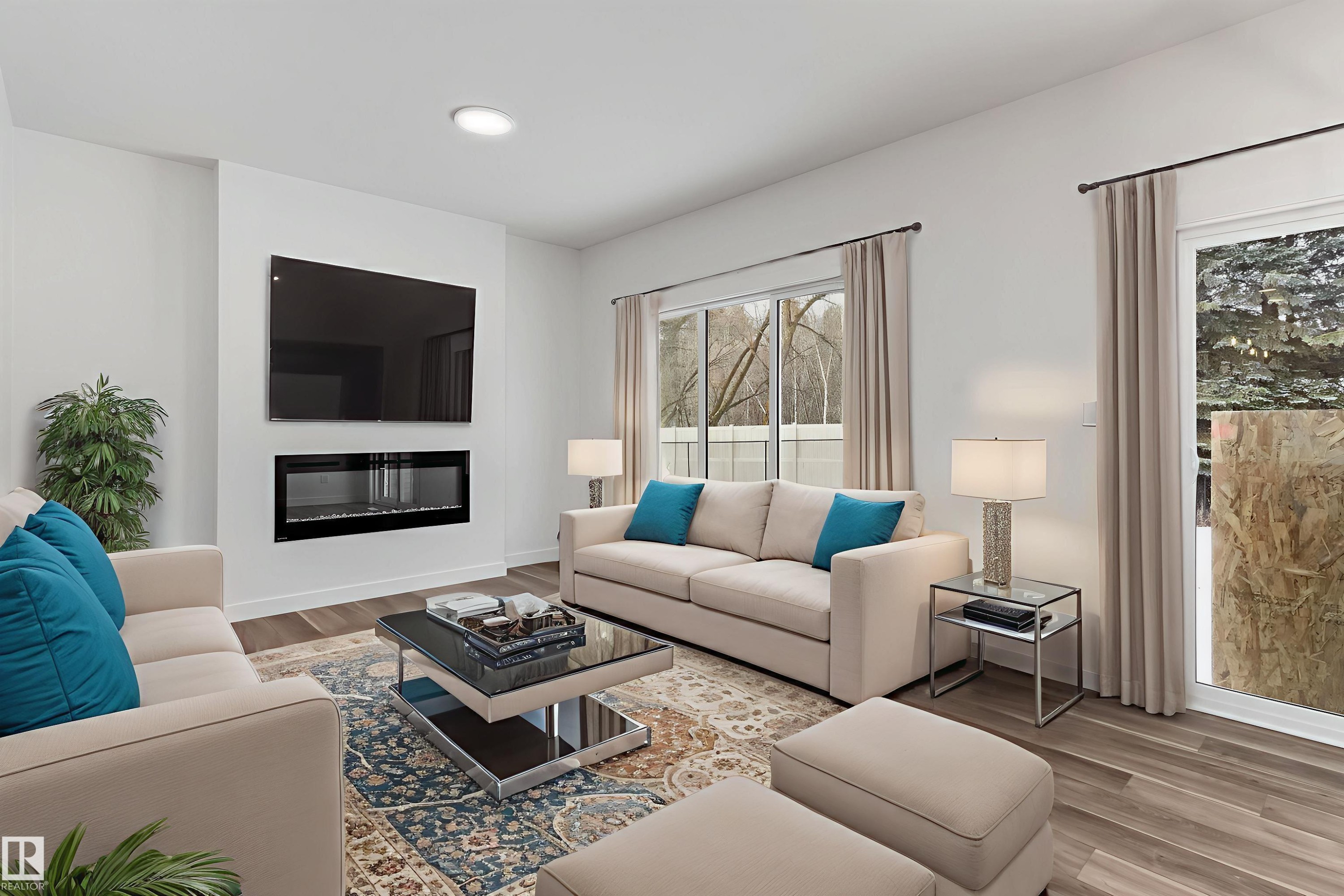 4236 208 Street, Edmonton, AB - Indoor Photo Showing Living Room With Fireplace