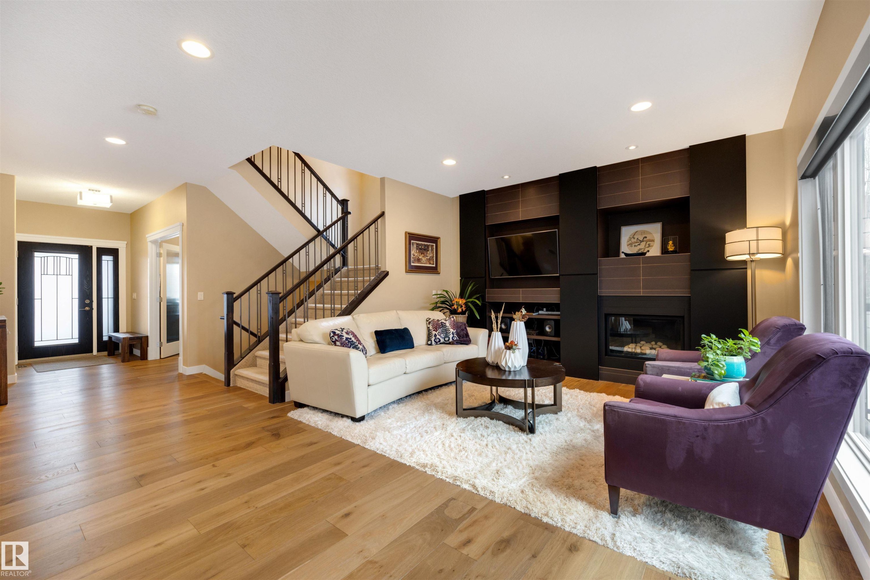 6011 Maynard Way, Edmonton, AB - Indoor Photo Showing Living Room With Fireplace