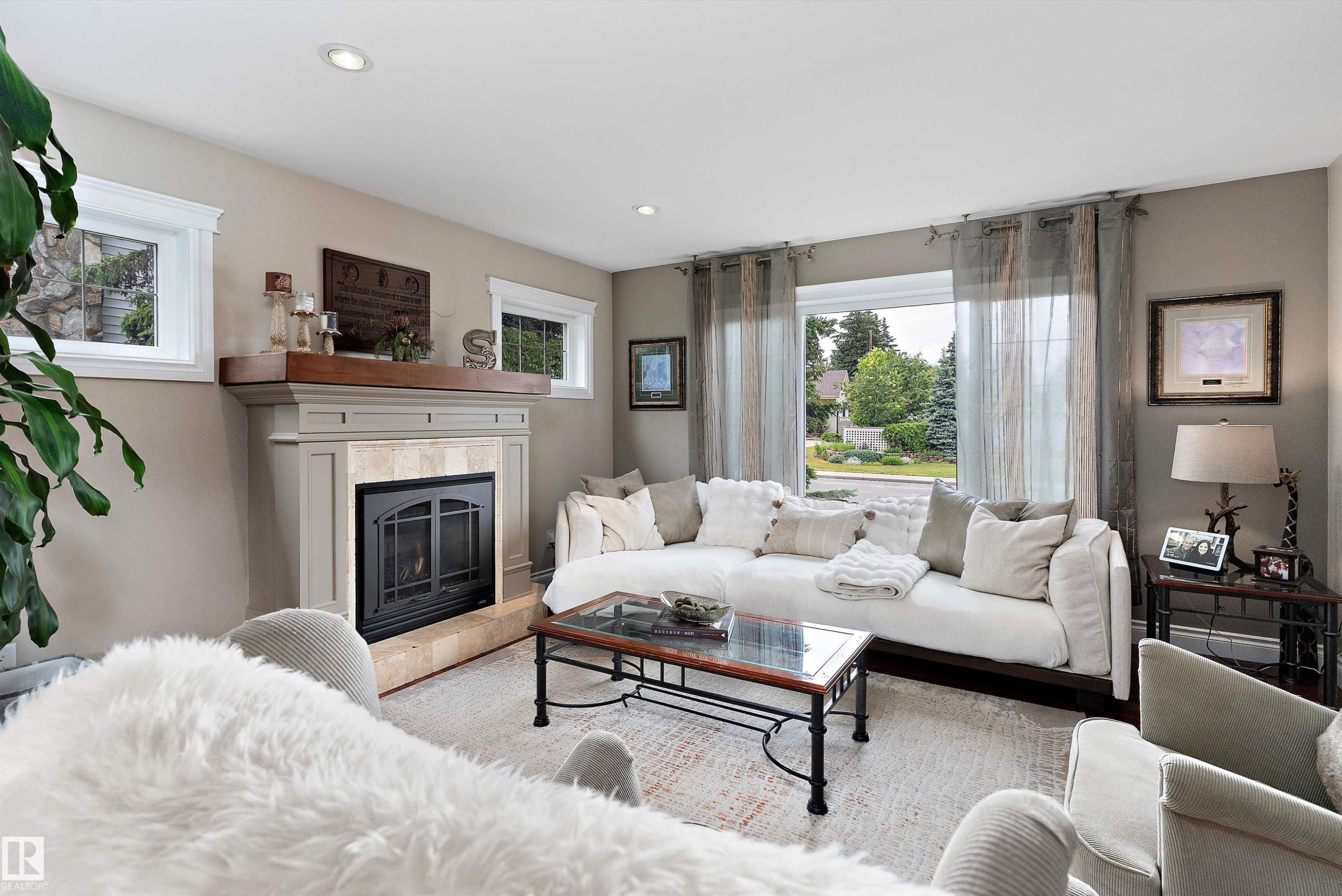 10765 65 Street, Edmonton, AB - Indoor Photo Showing Living Room With Fireplace