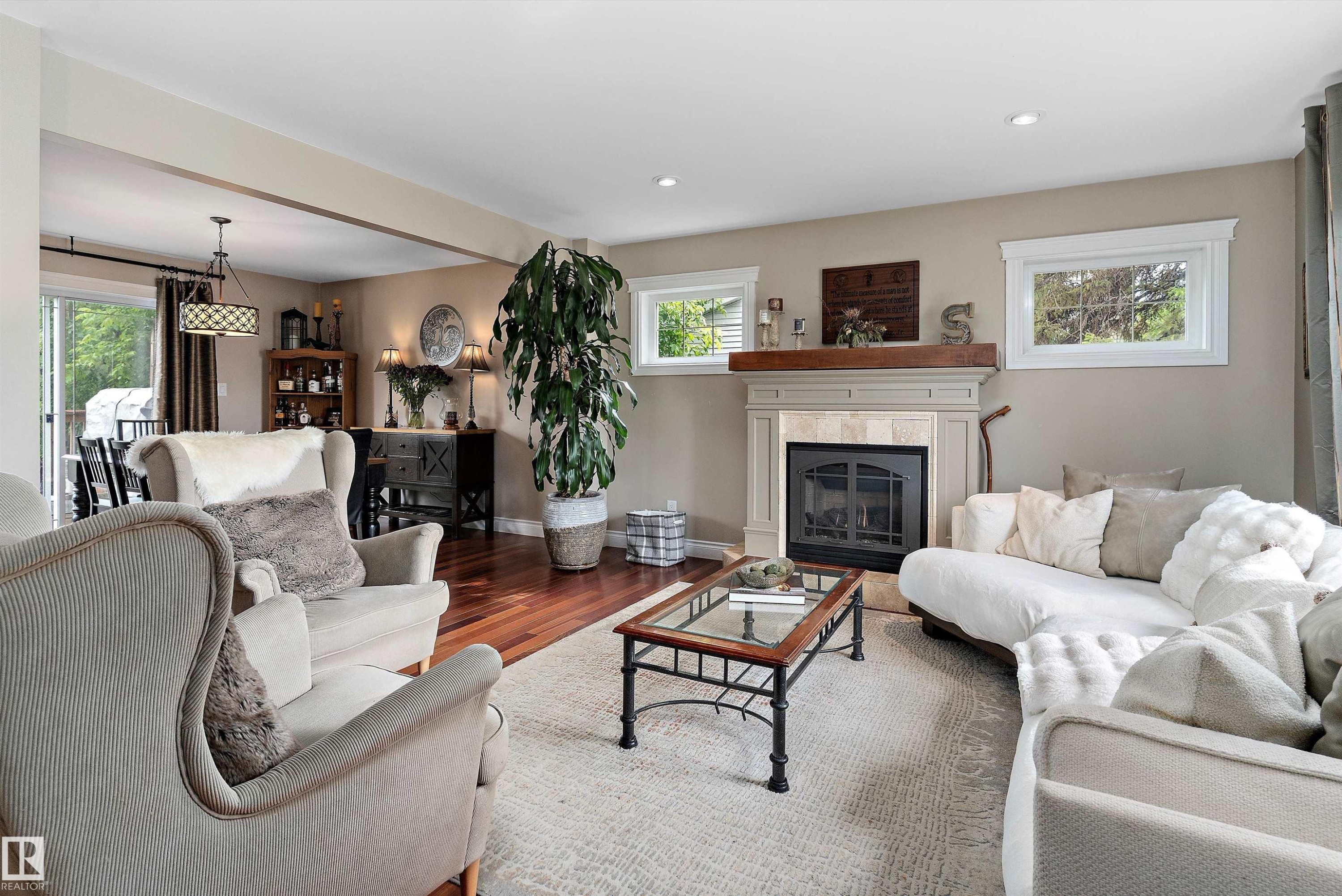 10765 65 Street, Edmonton, AB - Indoor Photo Showing Living Room With Fireplace