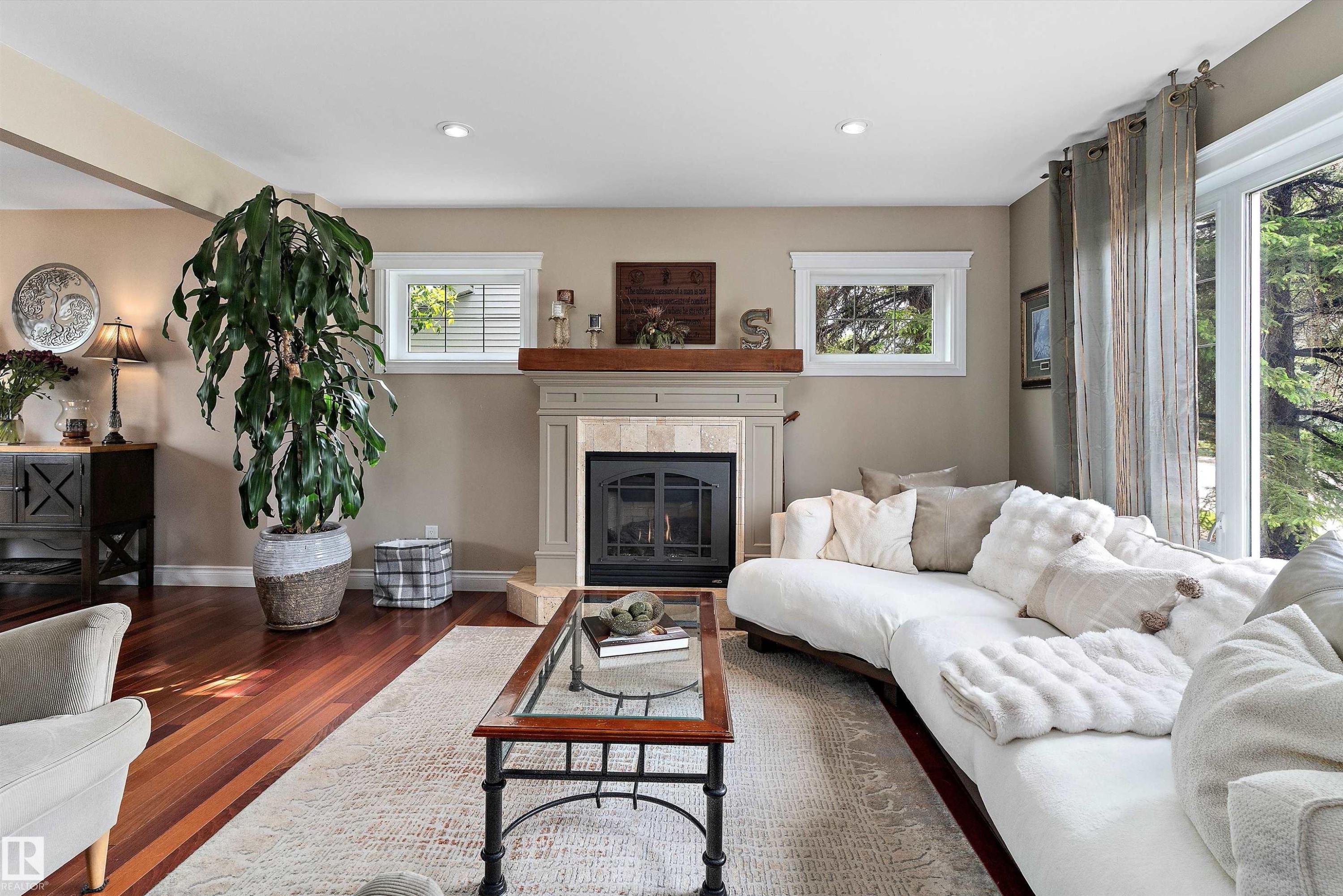 10765 65 Street, Edmonton, AB - Indoor Photo Showing Living Room With Fireplace