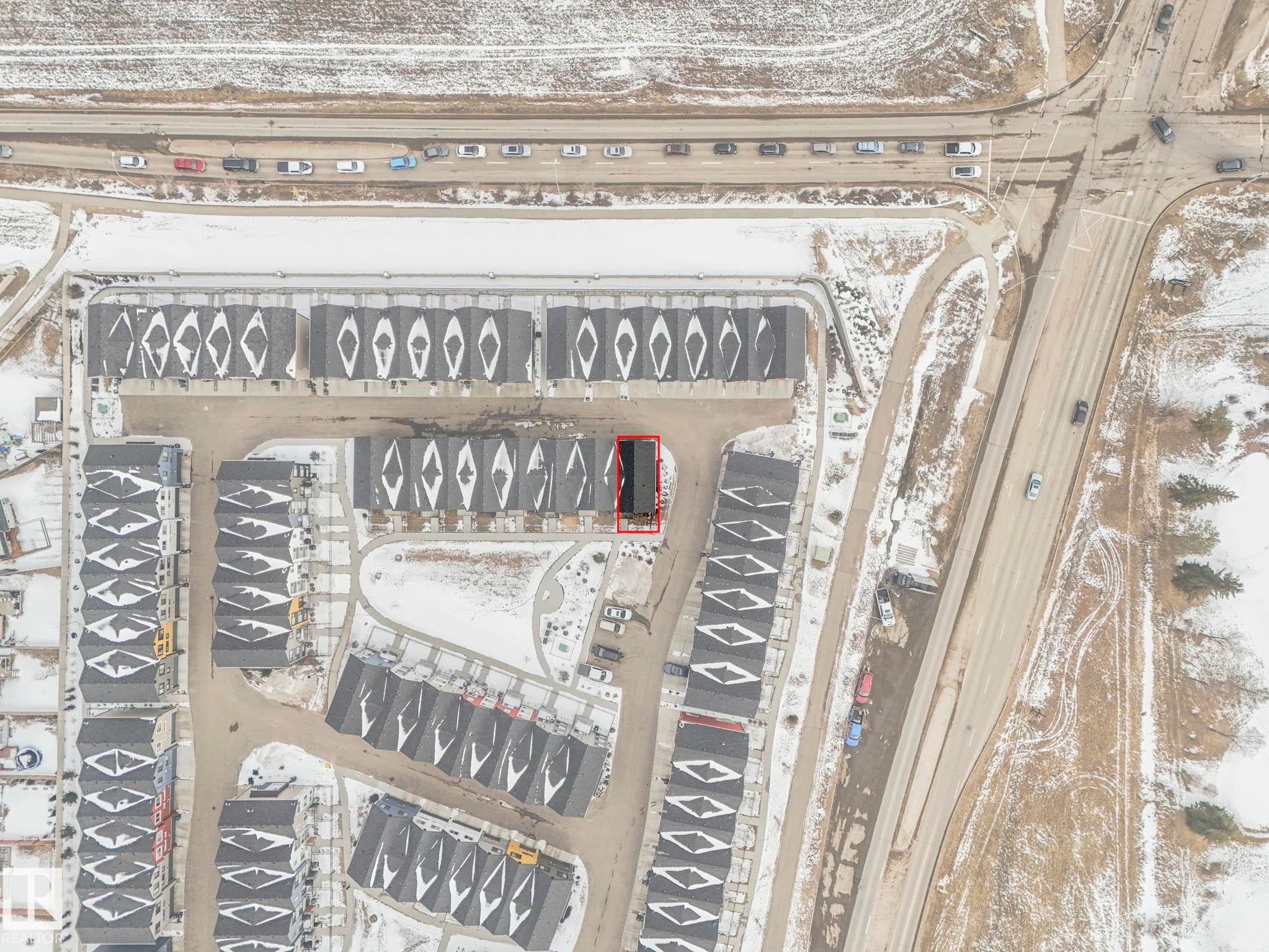 Aerial view of the property, highlighted in red, situated within a developed residential area - 95 1010 Rabbit Hill Road, Edmonton, AB - Other
