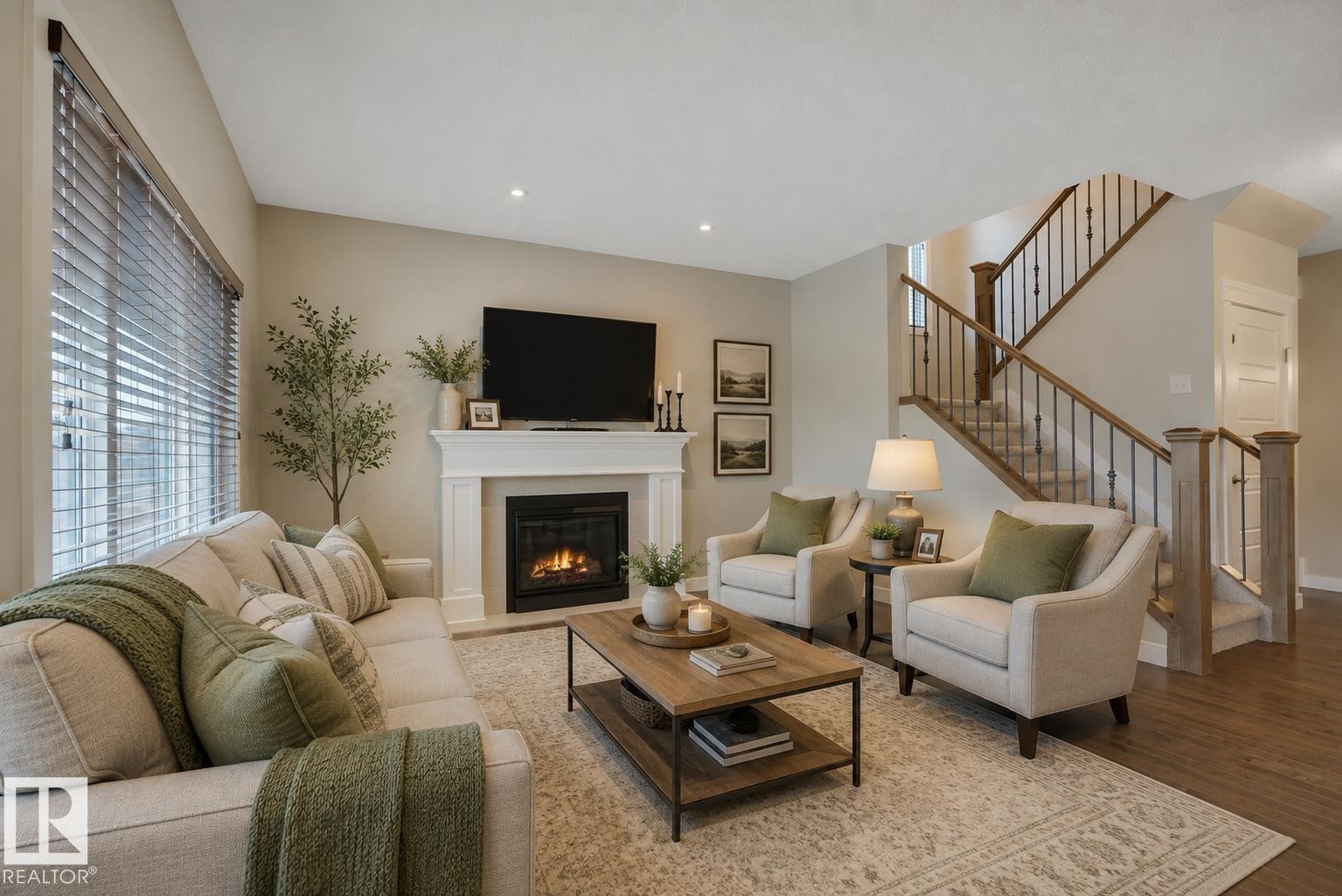 15807 18 Avenue, Edmonton, AB - Indoor Photo Showing Living Room With Fireplace