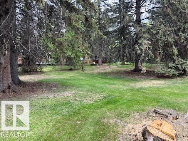 Expansive green lawn with established evergreen trees - 1040 &1040 A&B Mitchell Beach Beach, Rural Leduc County, AB
