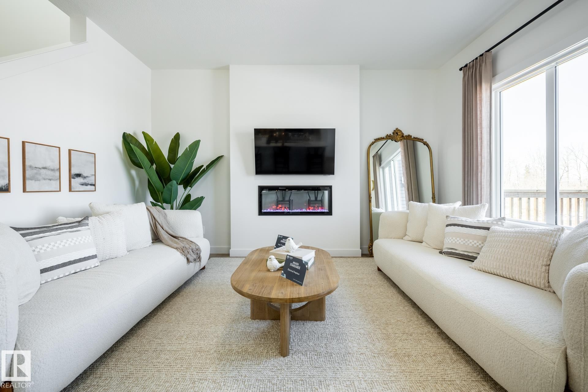 5221 Schonsee Drive Nw, Edmonton, AB - Indoor Photo Showing Living Room With Fireplace