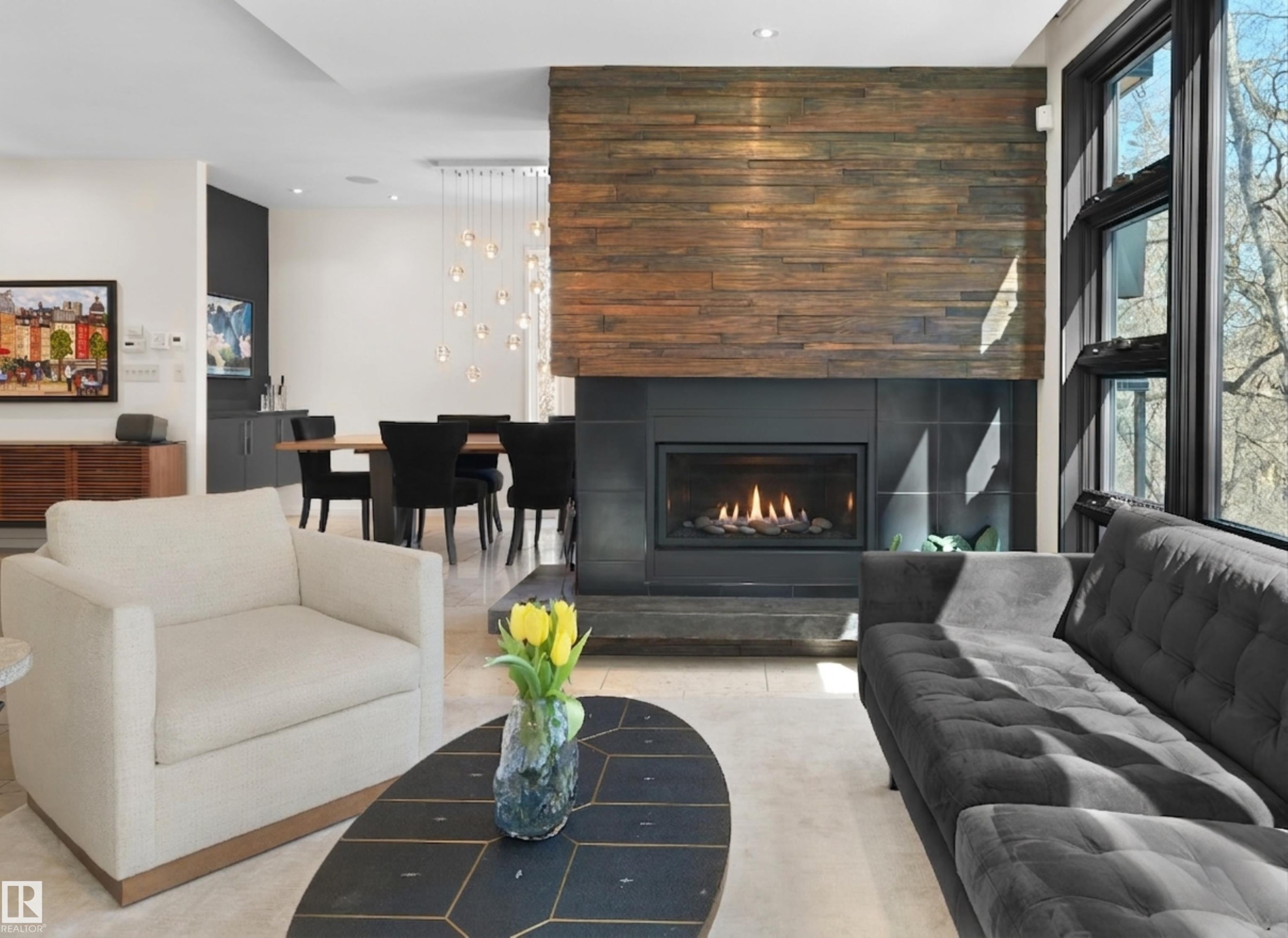 9651 87 Avenue, Edmonton, AB - Indoor Photo Showing Living Room With Fireplace