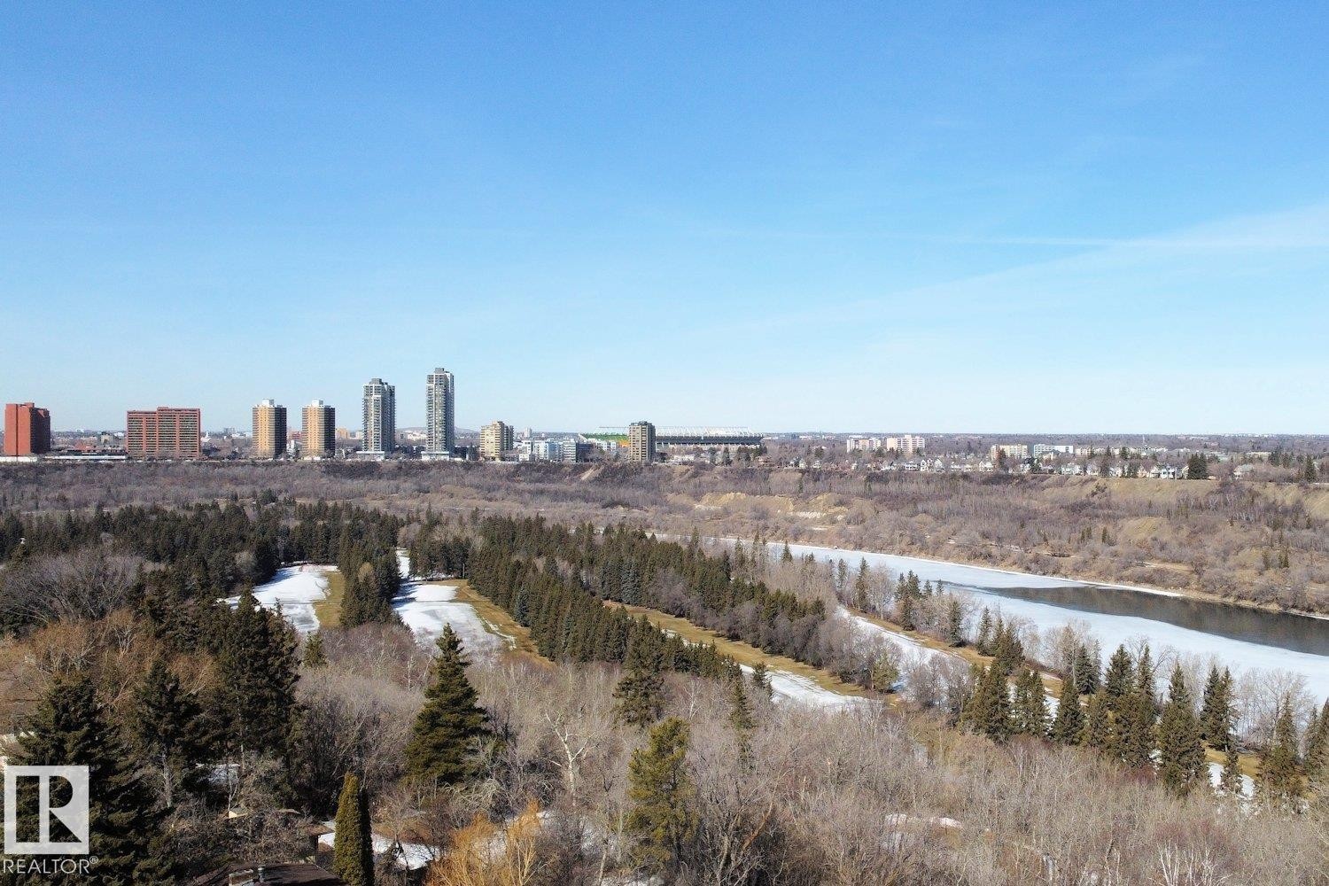 Expansive city skyline, natural river, mature tree canopy, and recreational green spaces - 10612 79 Street, Edmonton, AB