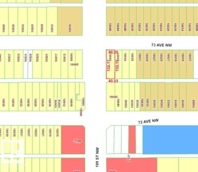 Plat Map. Illustrating lot boundaries and parcel identification numbers for the property - 10849 73 Avenue, Edmonton, AB - Other