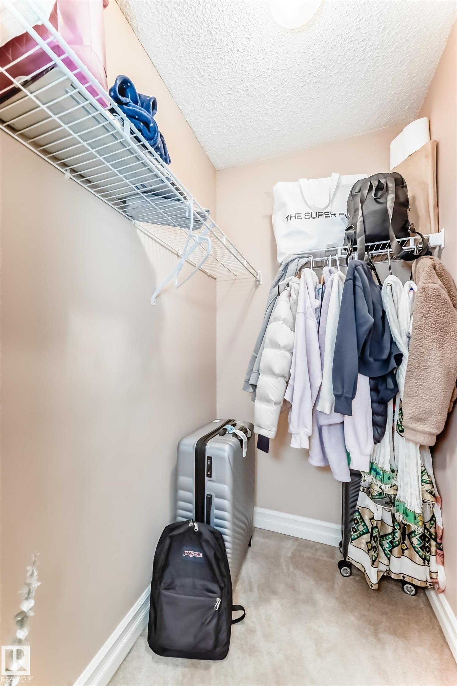 The property includes a closet featuring light-colored walls, a textured ceiling, and wire shelving for storage - 11415 167A Avenue Nw, Edmonton, AB - Indoor With Storage