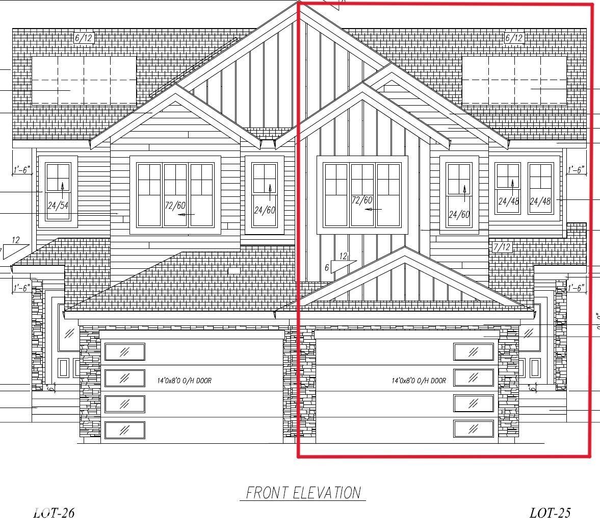 Architectural Drawing, Front Elevation. Illustrating the exterior design of the property, including dimensions and features - 13112 186 Avenue, Edmonton, AB - Other