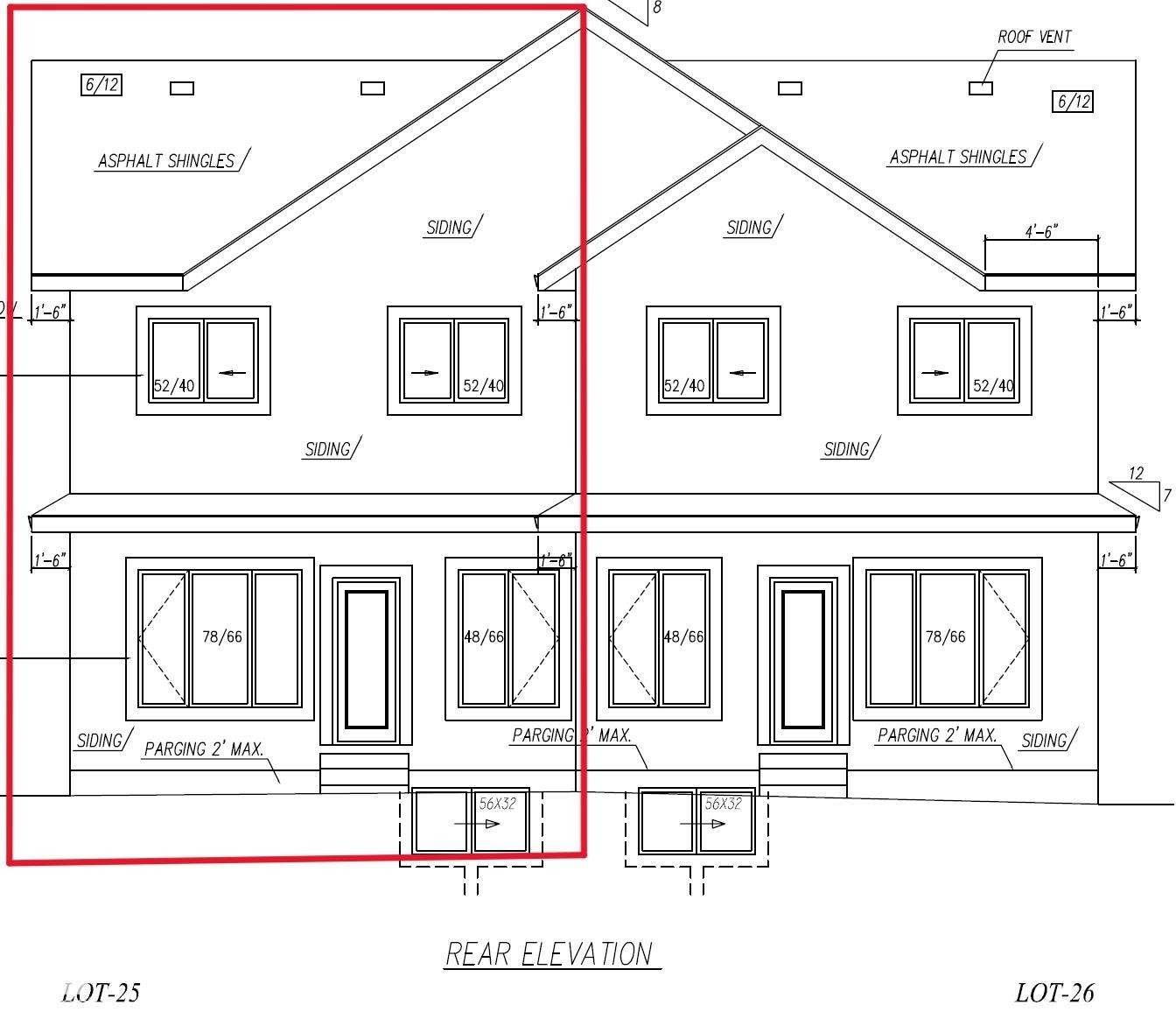 Architectural Drawing, Rear Elevation. Detailing the exterior specifications and dimensions for the property - 13112 186 Avenue, Edmonton, AB - Other