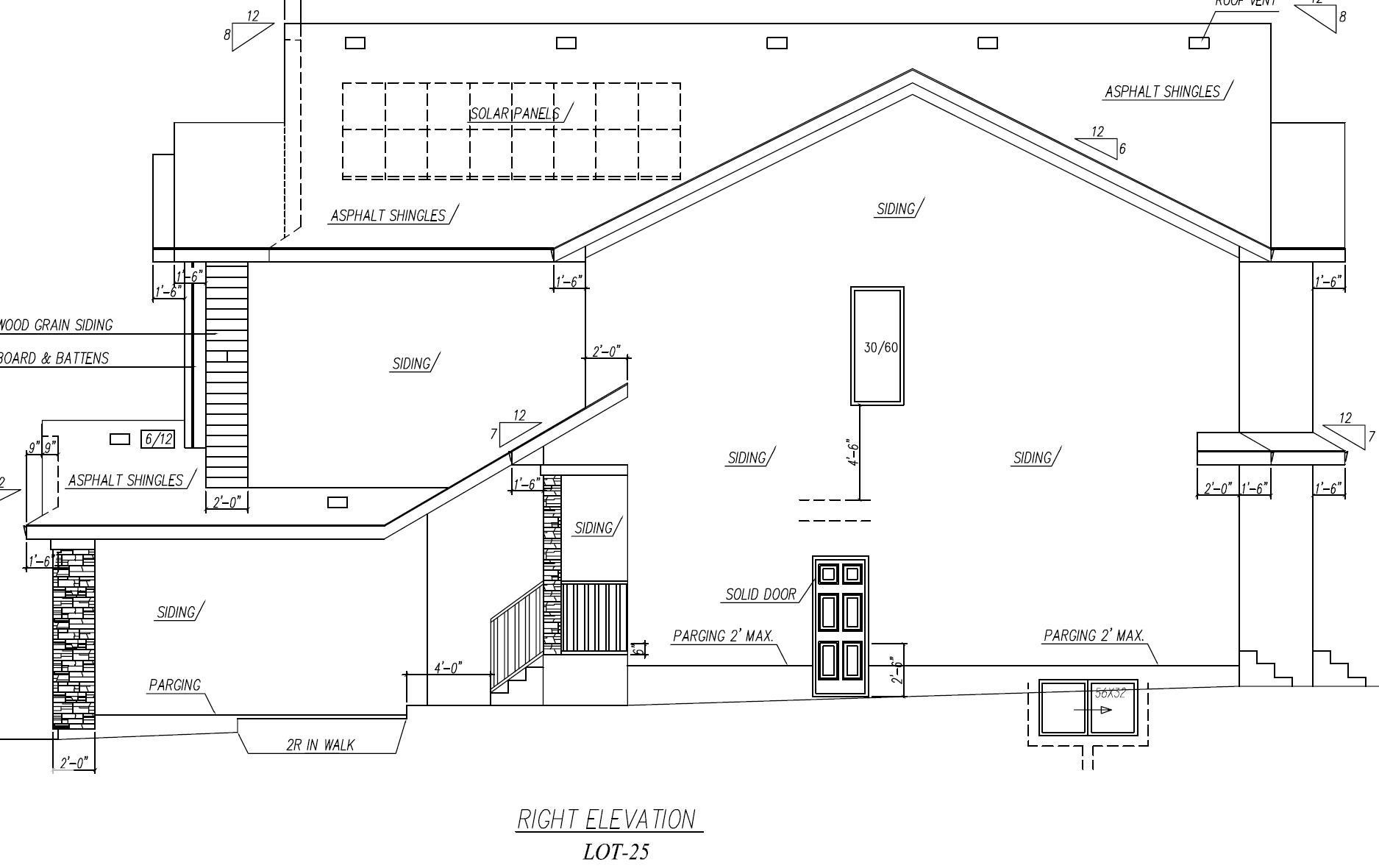 Architectural Drawing, Right Elevation. Illustrating the exterior design and material specifications for the property - 13112 186 Avenue, Edmonton, AB - Other