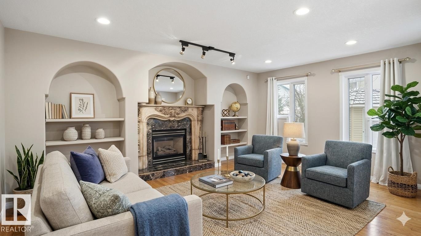 1007 Ormsby Crescent, Edmonton, AB - Indoor Photo Showing Living Room With Fireplace