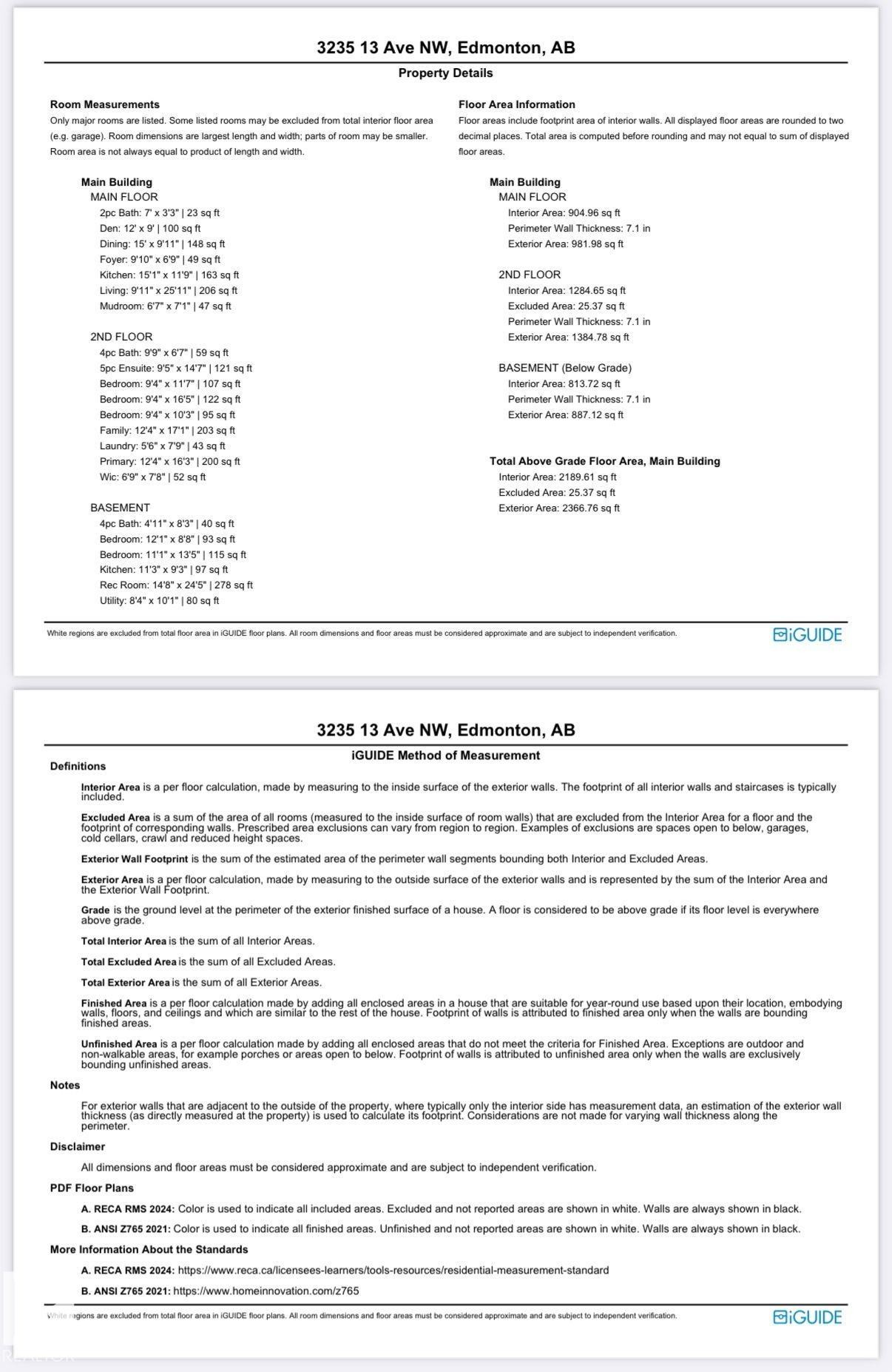 Property Details. Providing floor area and room measurement data for the property - 3235 13 Avenue, Edmonton, AB - Other