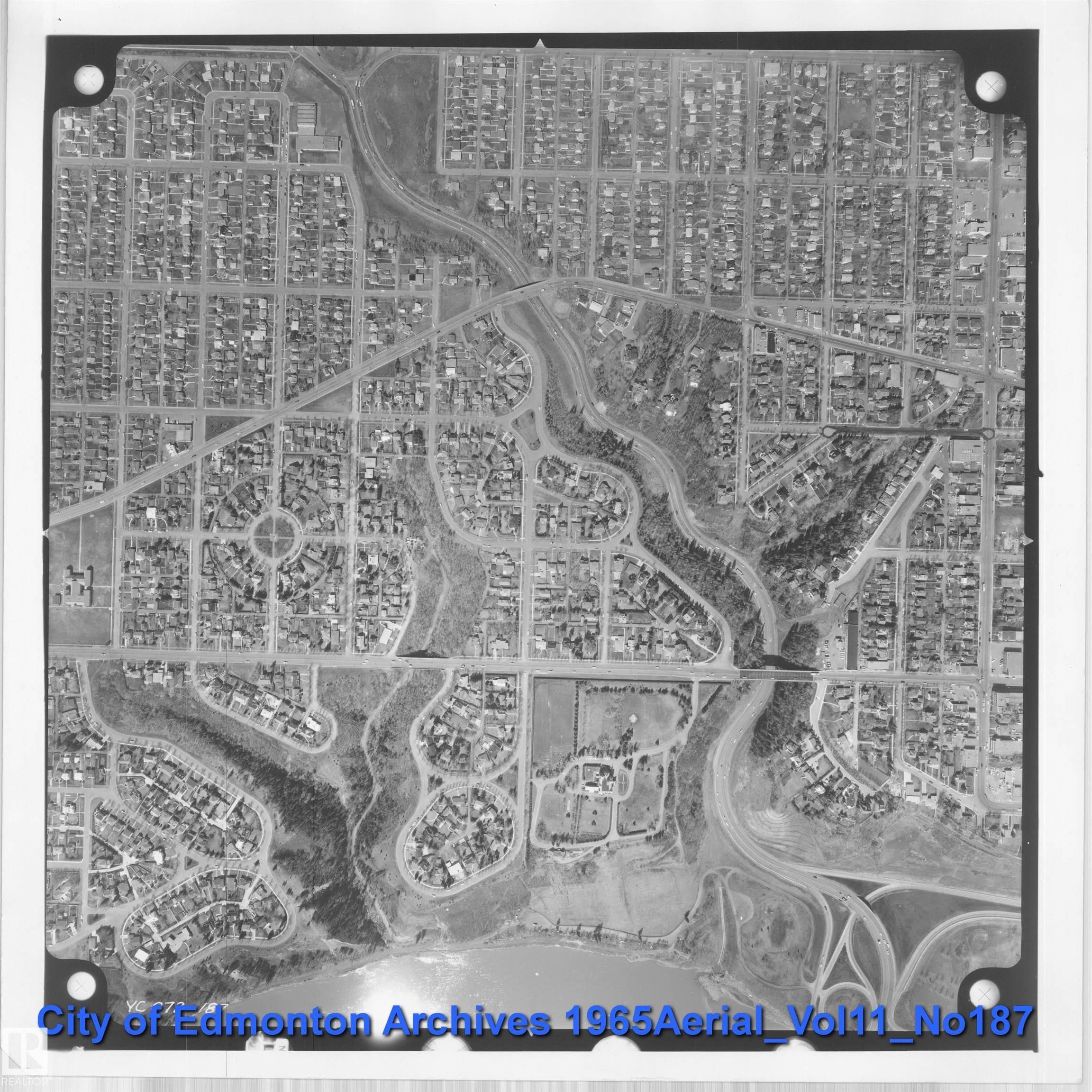 Aerial Photograph. Displaying an urban landscape with residential and commercial infrastructure, and natural features - 206 10108 125 Street, Edmonton, AB - Other