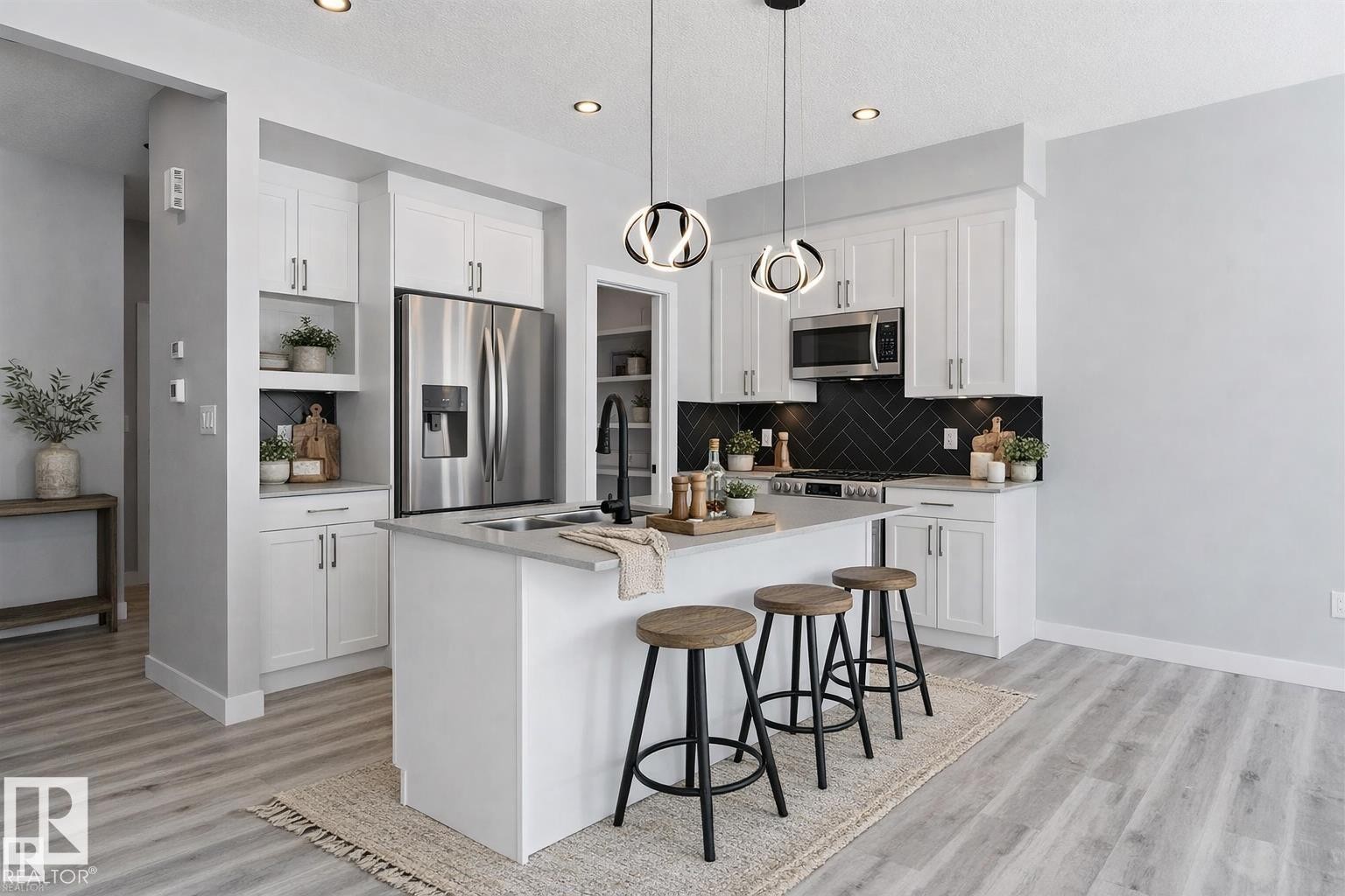 Virtually Staged - 36 Maple Crescent, Gibbons, AB - Indoor Photo Showing Kitchen With Upgraded Kitchen