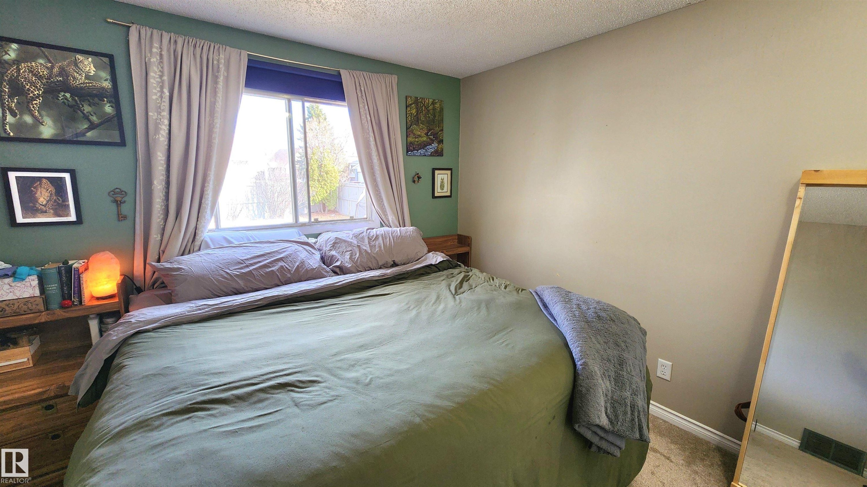 Window-equipped room featuring carpet flooring and two-tone wall paint - 3531 46 Street, Edmonton, AB - Indoor Photo Showing Bedroom