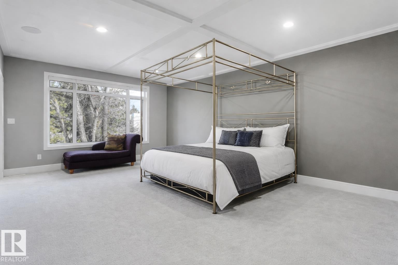 Spacious room featuring light gray carpeting and a large multi-pane window - 8927 120 Street Nw, Edmonton, AB - Indoor Photo Showing Bedroom