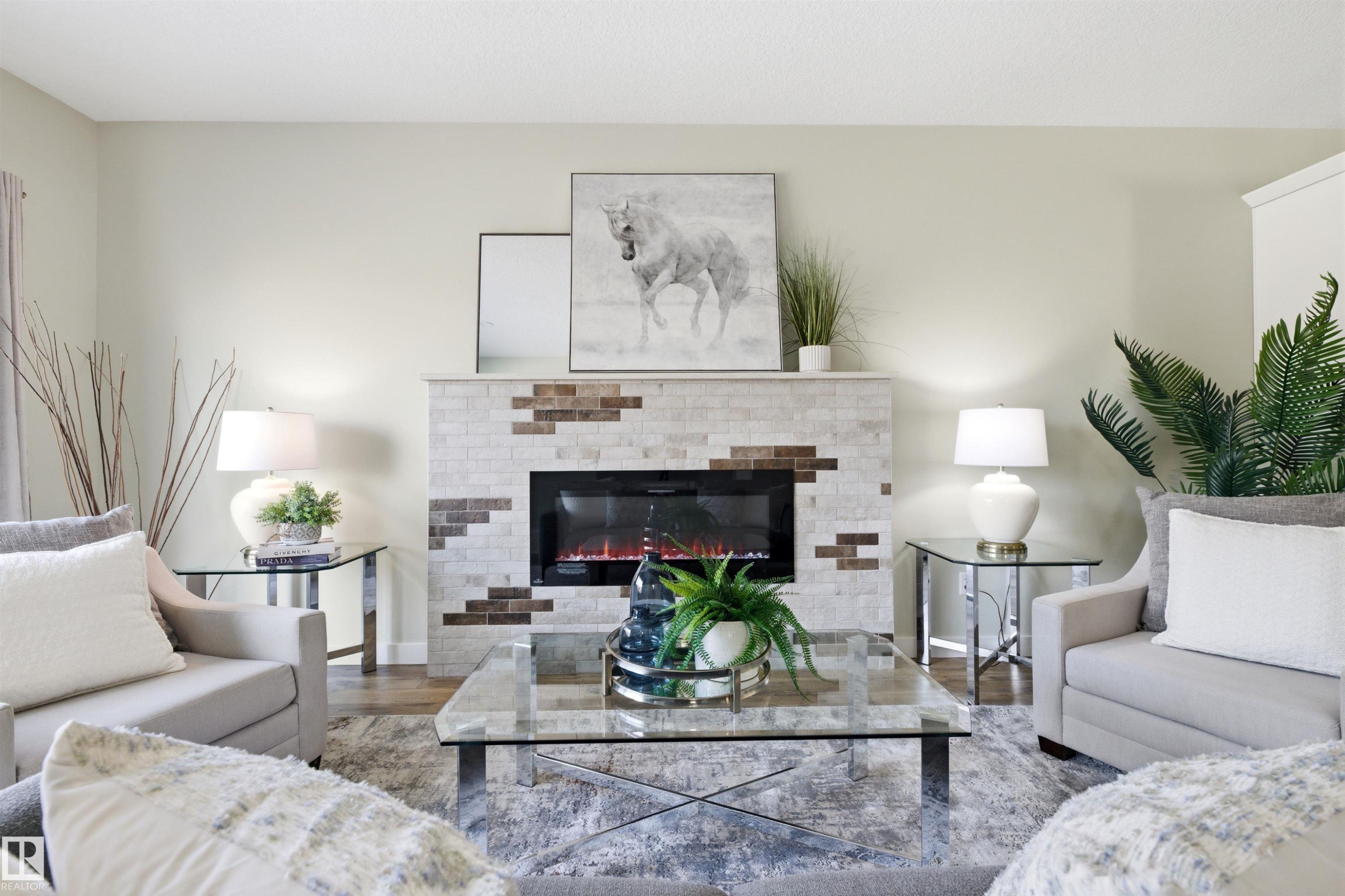 9928 151 Street Nw, Edmonton, AB - Indoor Photo Showing Living Room With Fireplace