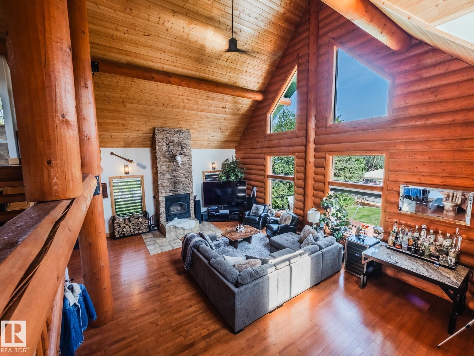213 Lakeshore Drive, Rural Athabasca County, AB - Indoor Photo Showing Living Room With Fireplace