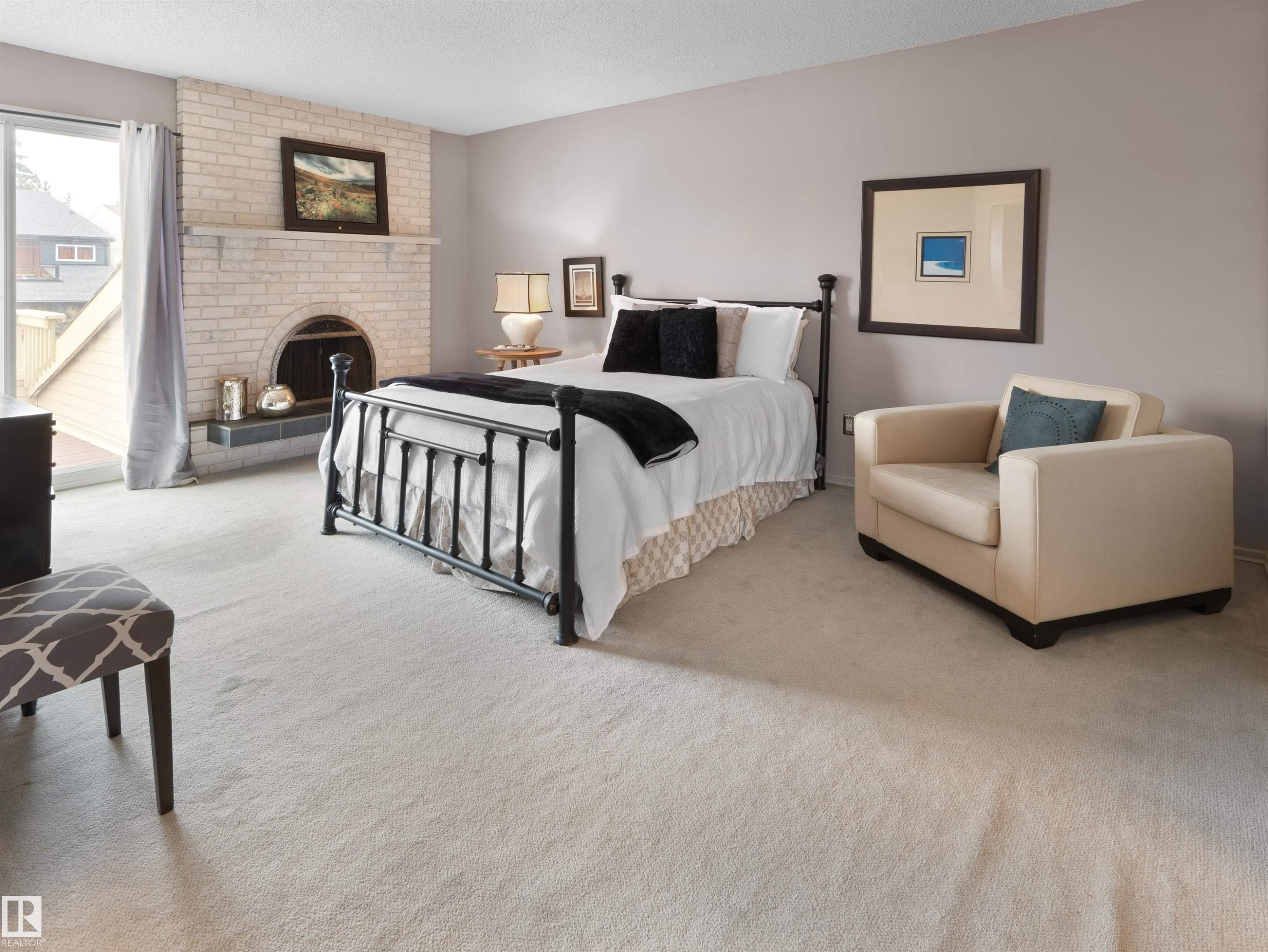 12335 25 Avenue, Edmonton, AB - Indoor Photo Showing Bedroom With Fireplace