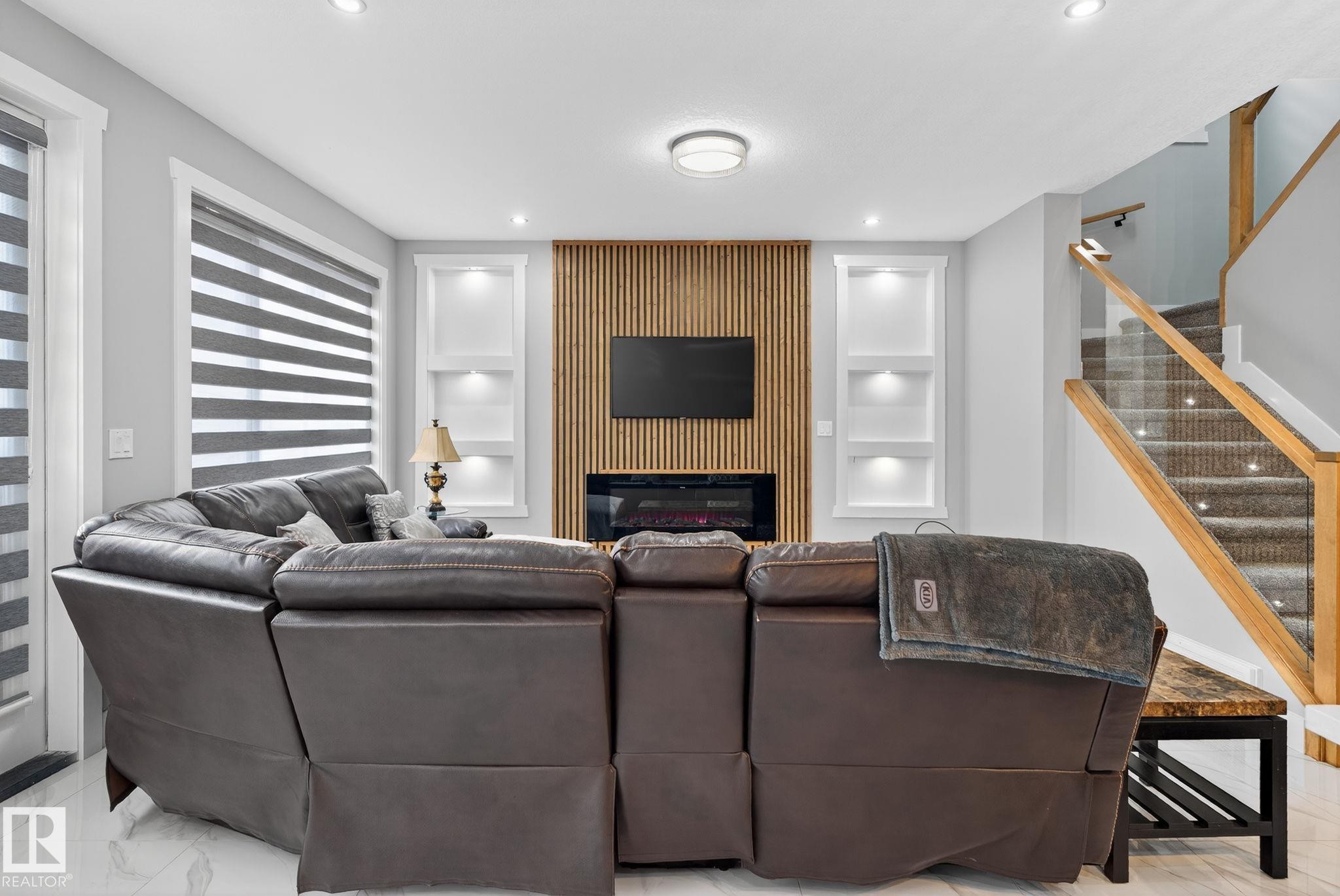 1815 17 Avenue, Edmonton, AB - Indoor Photo Showing Living Room With Fireplace