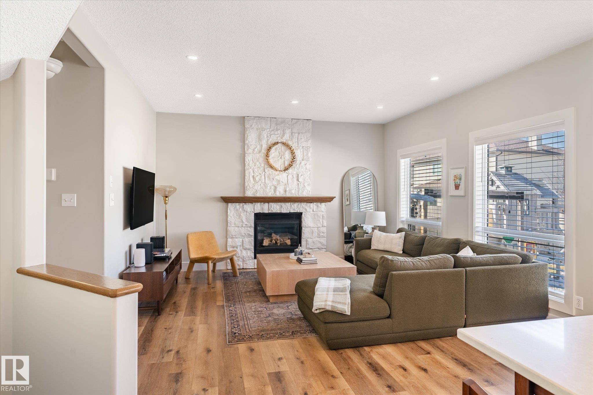 40 Dunfield Crescent, St. Albert, AB - Indoor Photo Showing Living Room With Fireplace