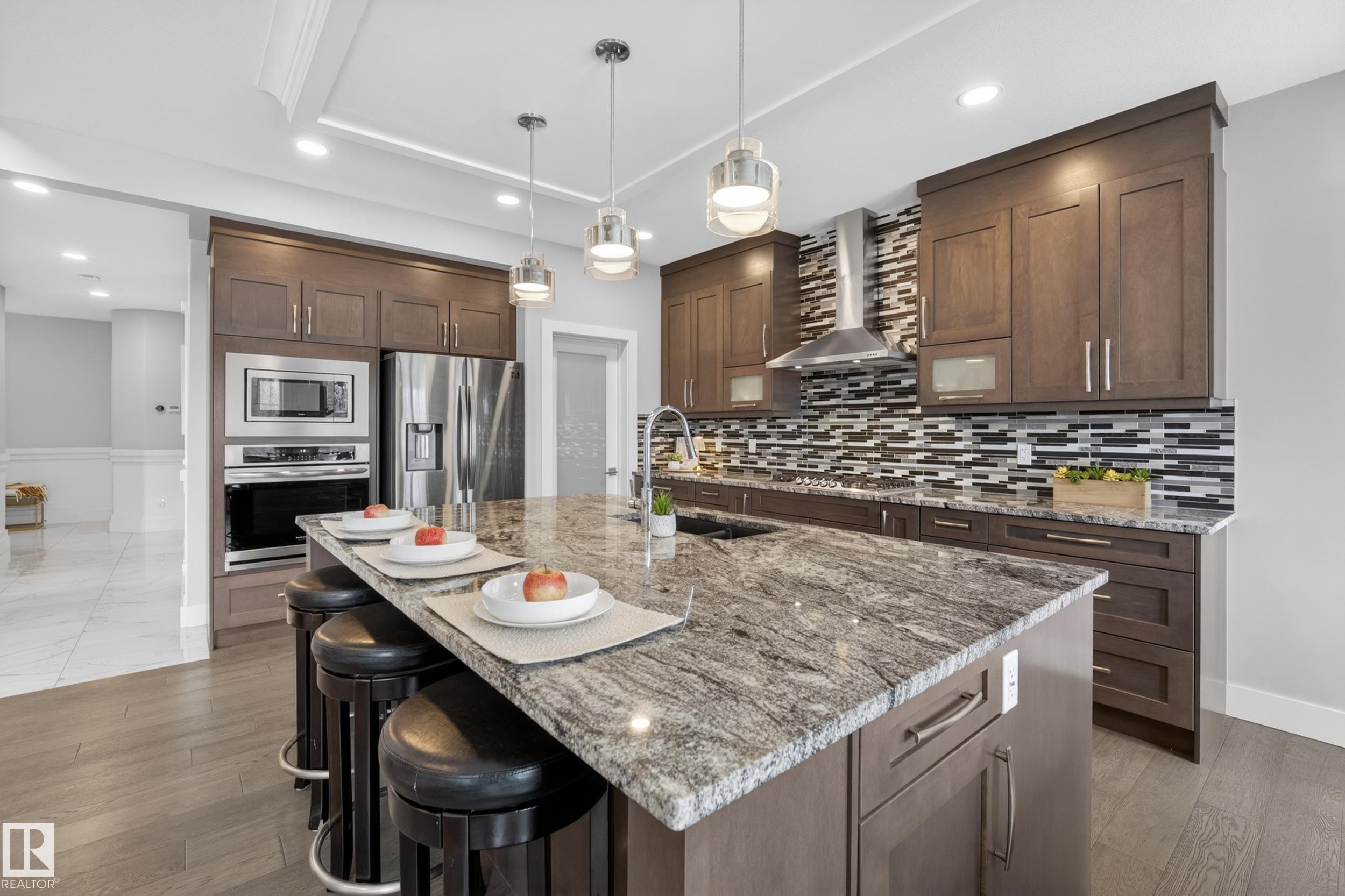 With large 8x5 feet Island and gas stove. - 1468 Enright Landing, Edmonton, AB - Indoor Photo Showing Kitchen With Upgraded Kitchen