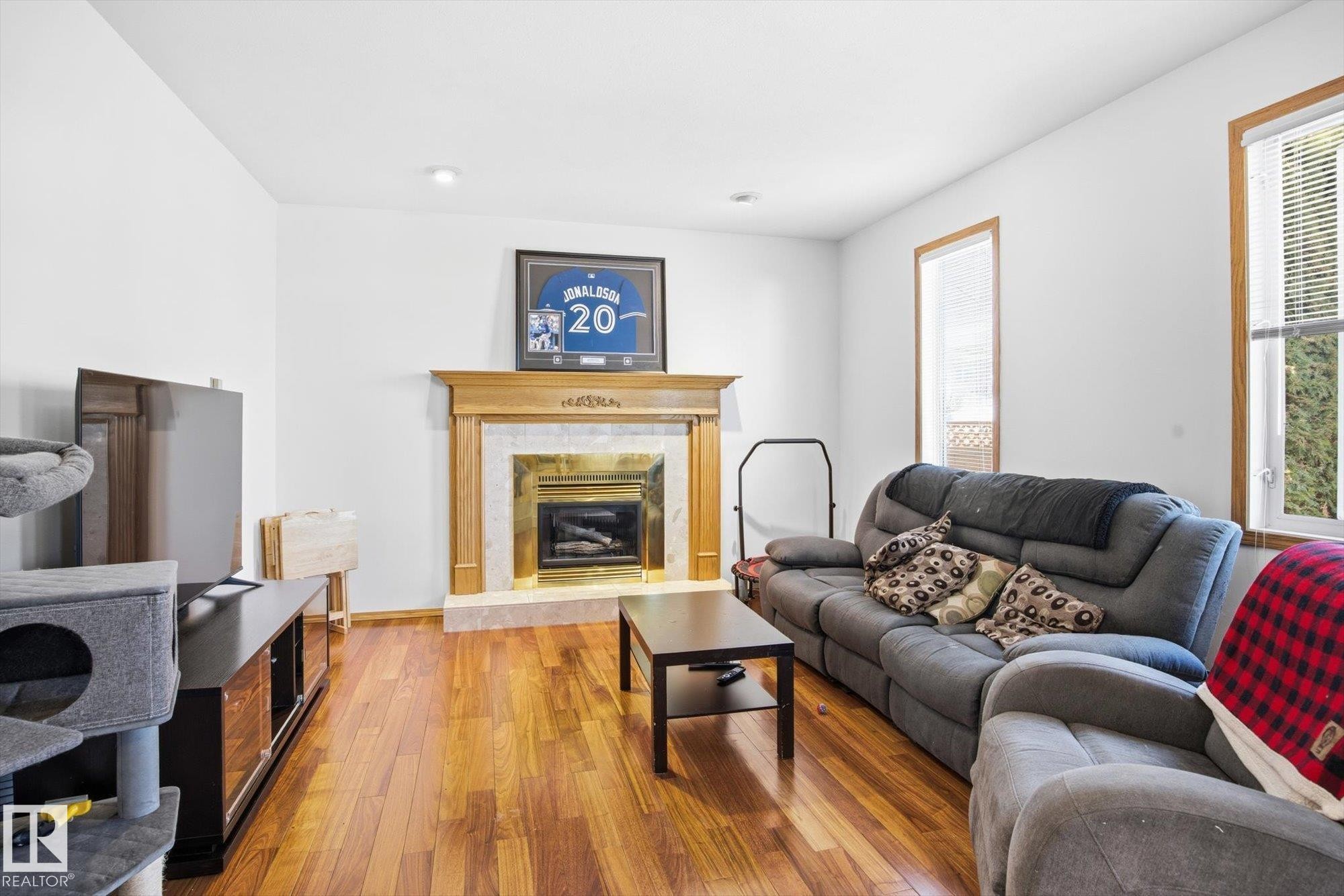 7220 157 Avenue, Edmonton, AB - Indoor Photo Showing Living Room With Fireplace