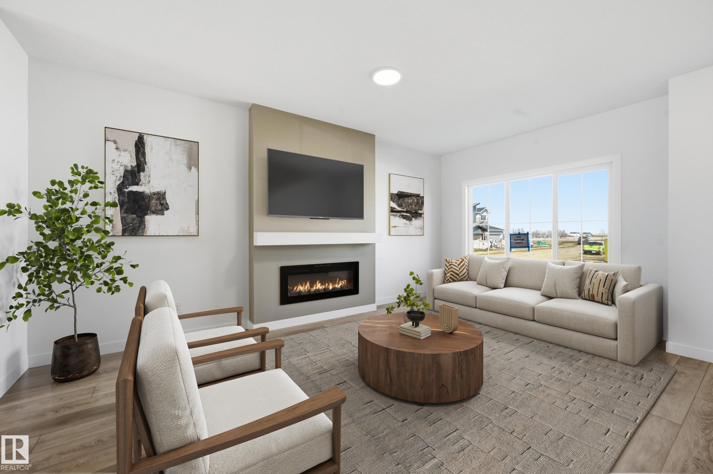 245 Wattle Road, Leduc, AB - Indoor Photo Showing Living Room With Fireplace