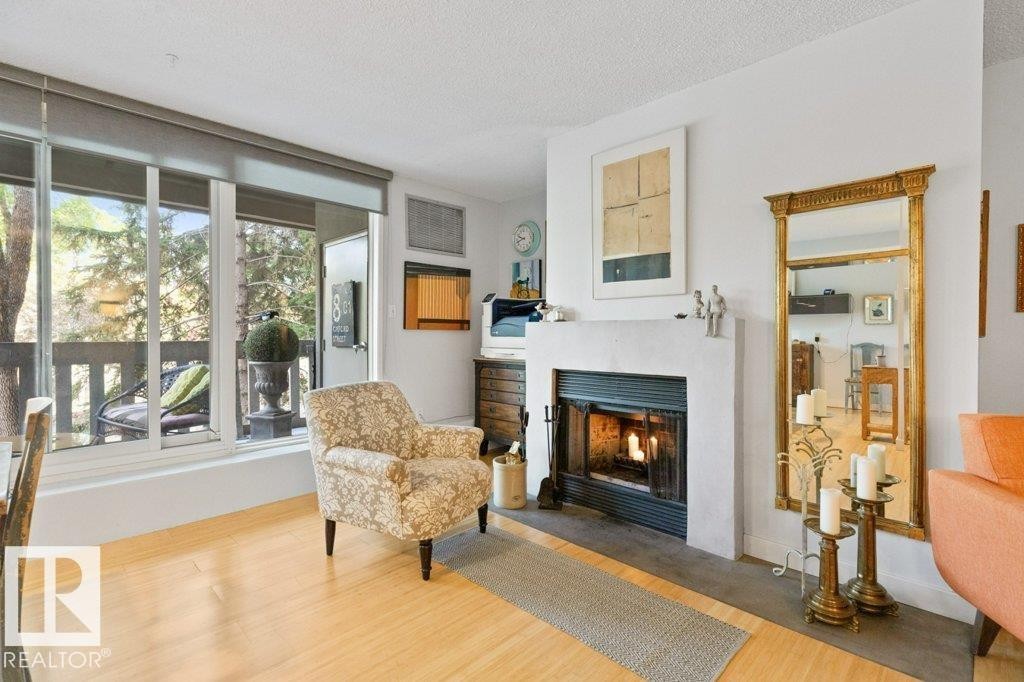 202 9809 110 Street, Edmonton, AB - Indoor Photo Showing Living Room With Fireplace