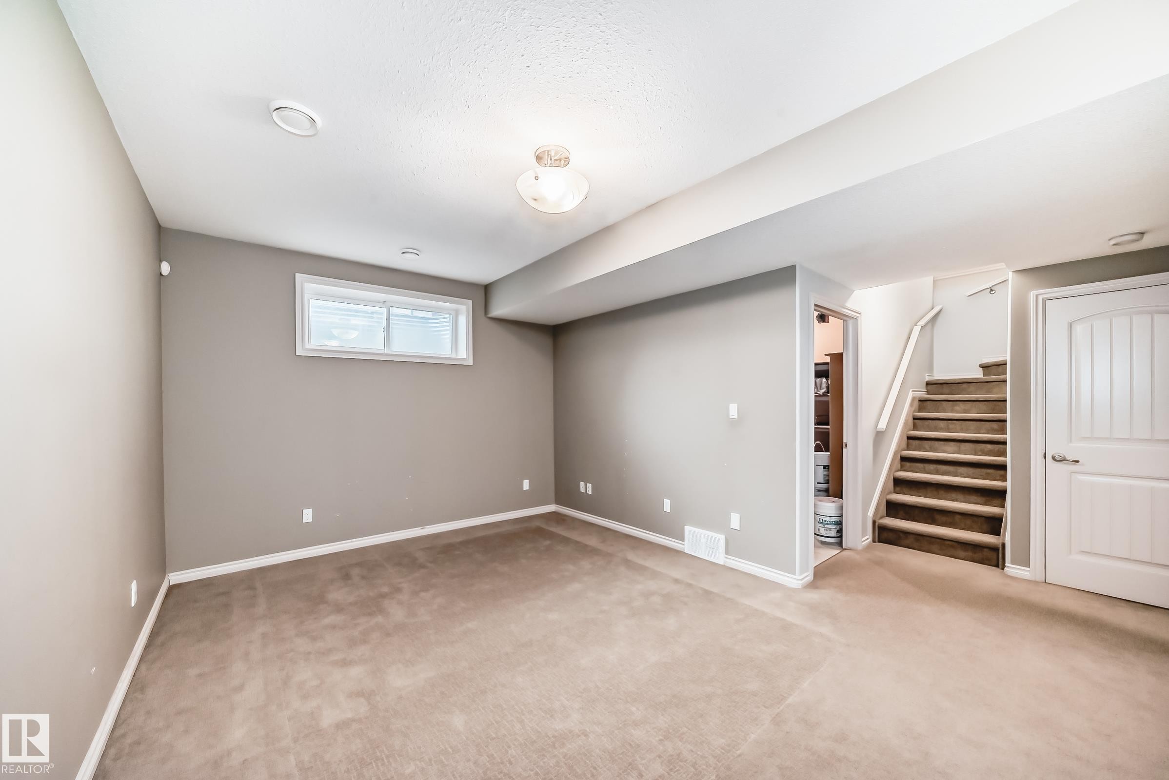 Lower level recreation area featuring neutral tone carpeting and painted walls - 6723 19 Avenue, Edmonton, AB - Indoor