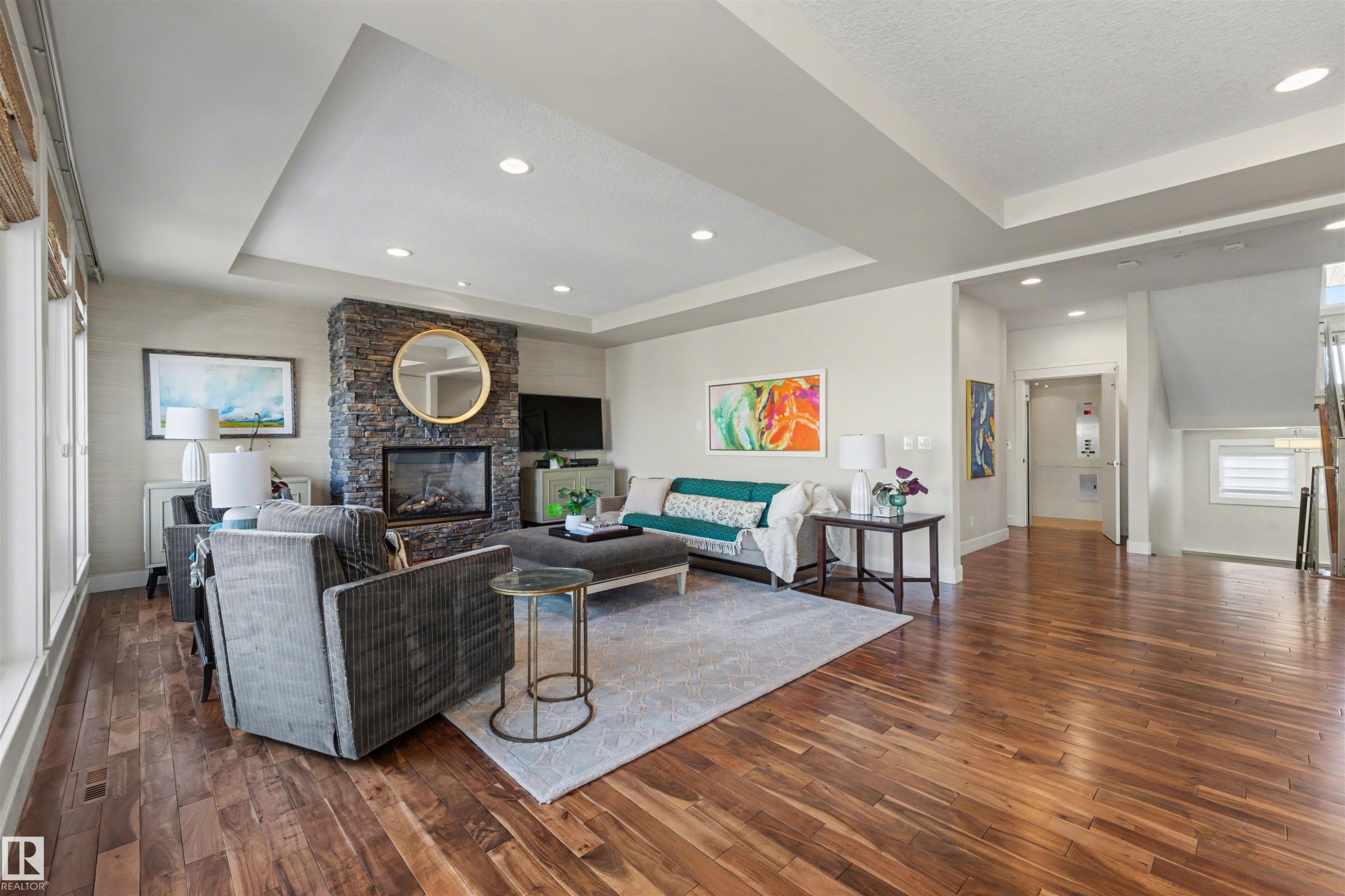 2464 Cameron Ravine Drive, Edmonton, AB - Indoor Photo Showing Living Room With Fireplace