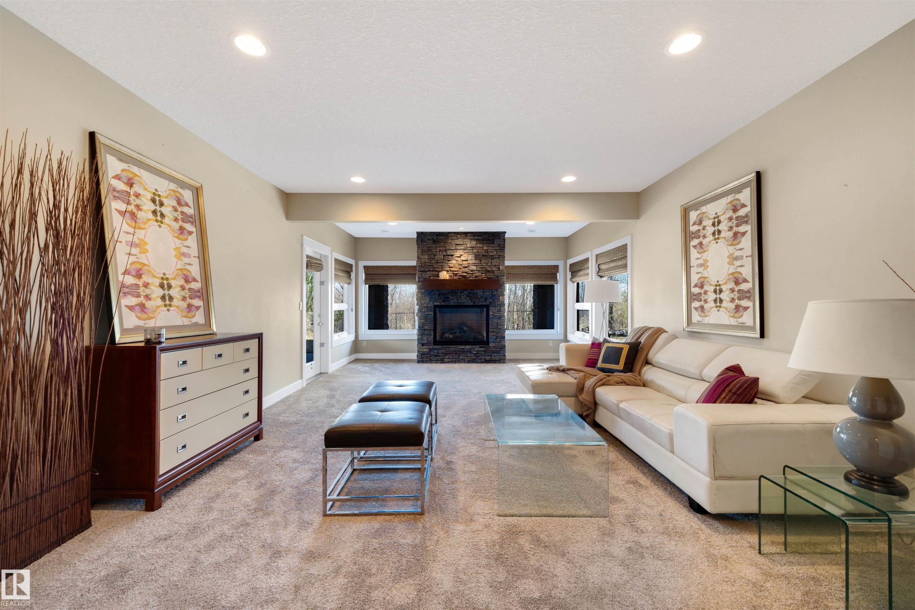 2464 Cameron Ravine Drive, Edmonton, AB - Indoor Photo Showing Living Room With Fireplace