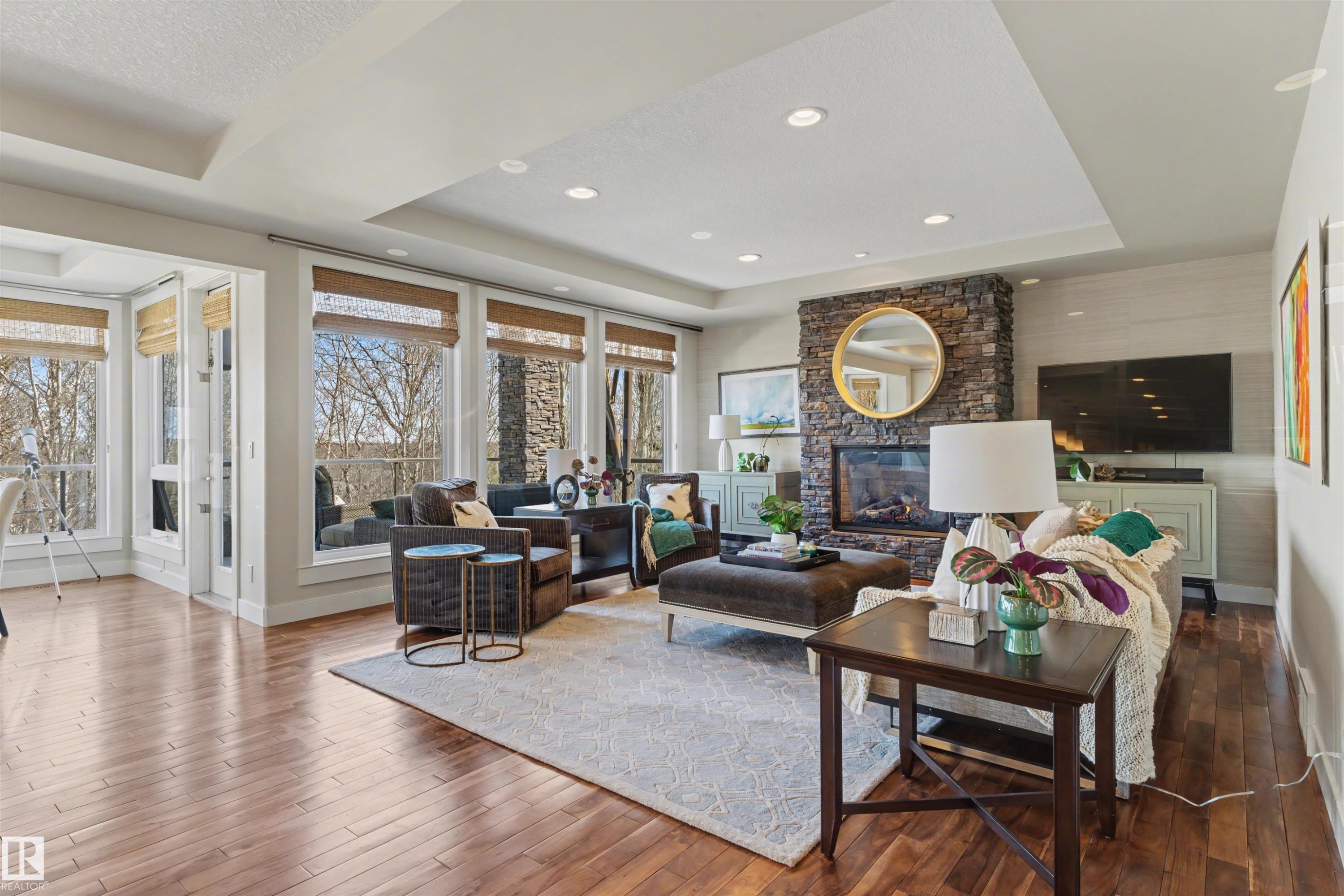 2464 Cameron Ravine Drive, Edmonton, AB - Indoor Photo Showing Living Room With Fireplace