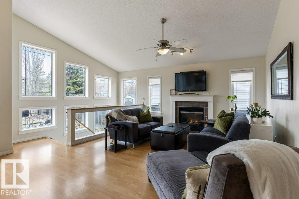 94 Eastgate Way, St. Albert, AB - Indoor Photo Showing Living Room With Fireplace