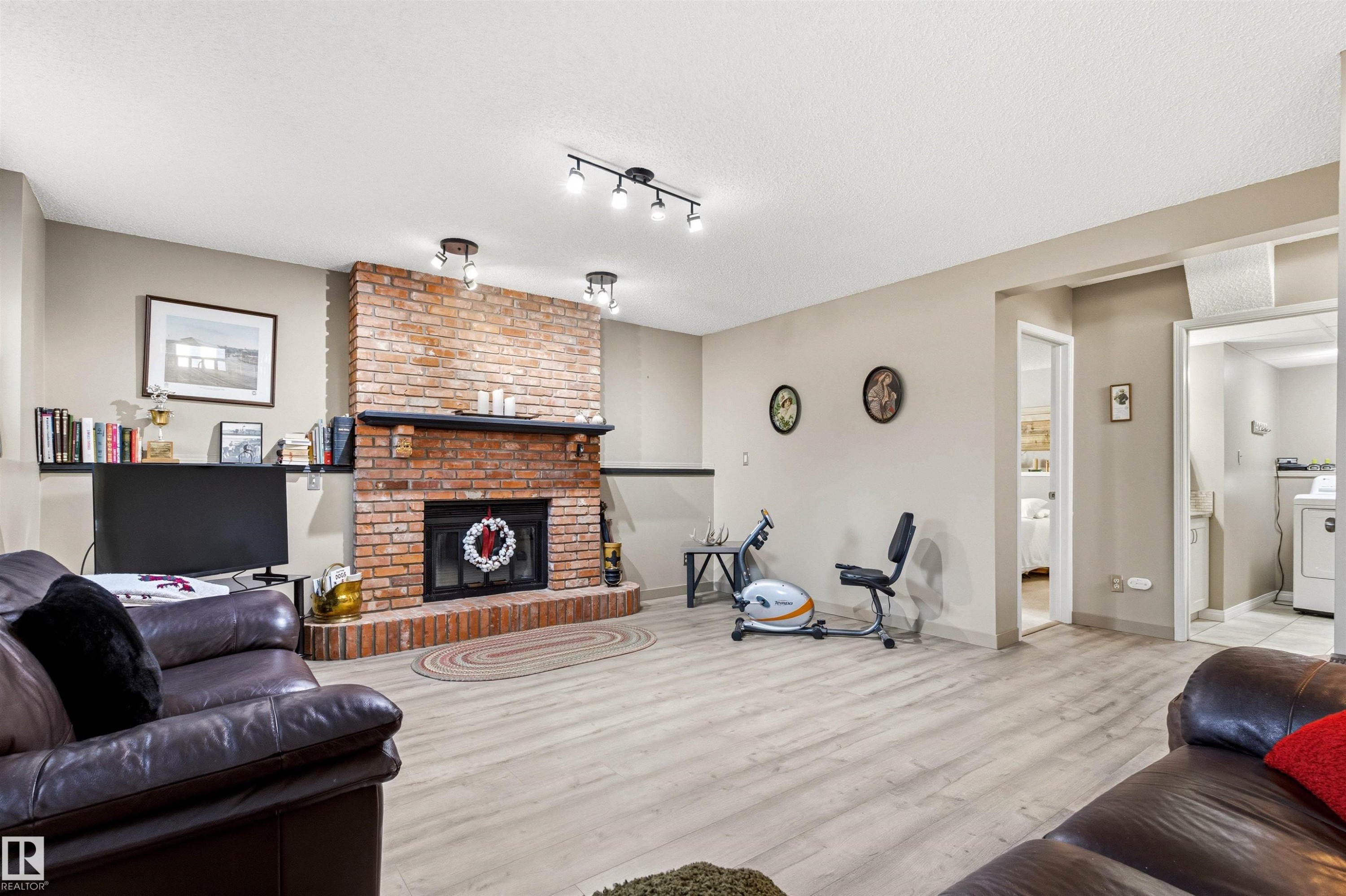 18216 98A Avenue, Edmonton, AB - Indoor Photo Showing Living Room With Fireplace