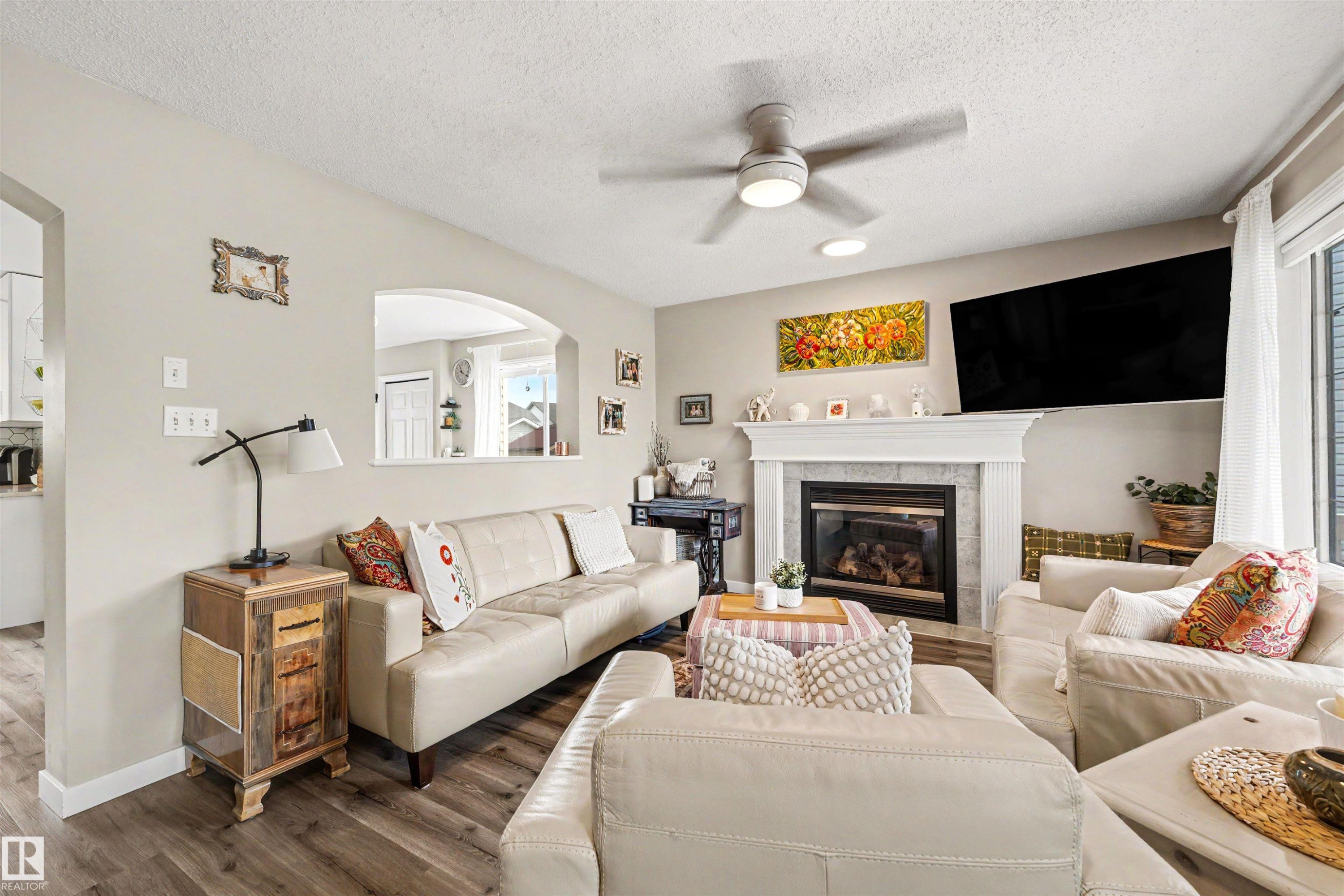 5432 203 Street, Edmonton, AB - Indoor Photo Showing Living Room With Fireplace
