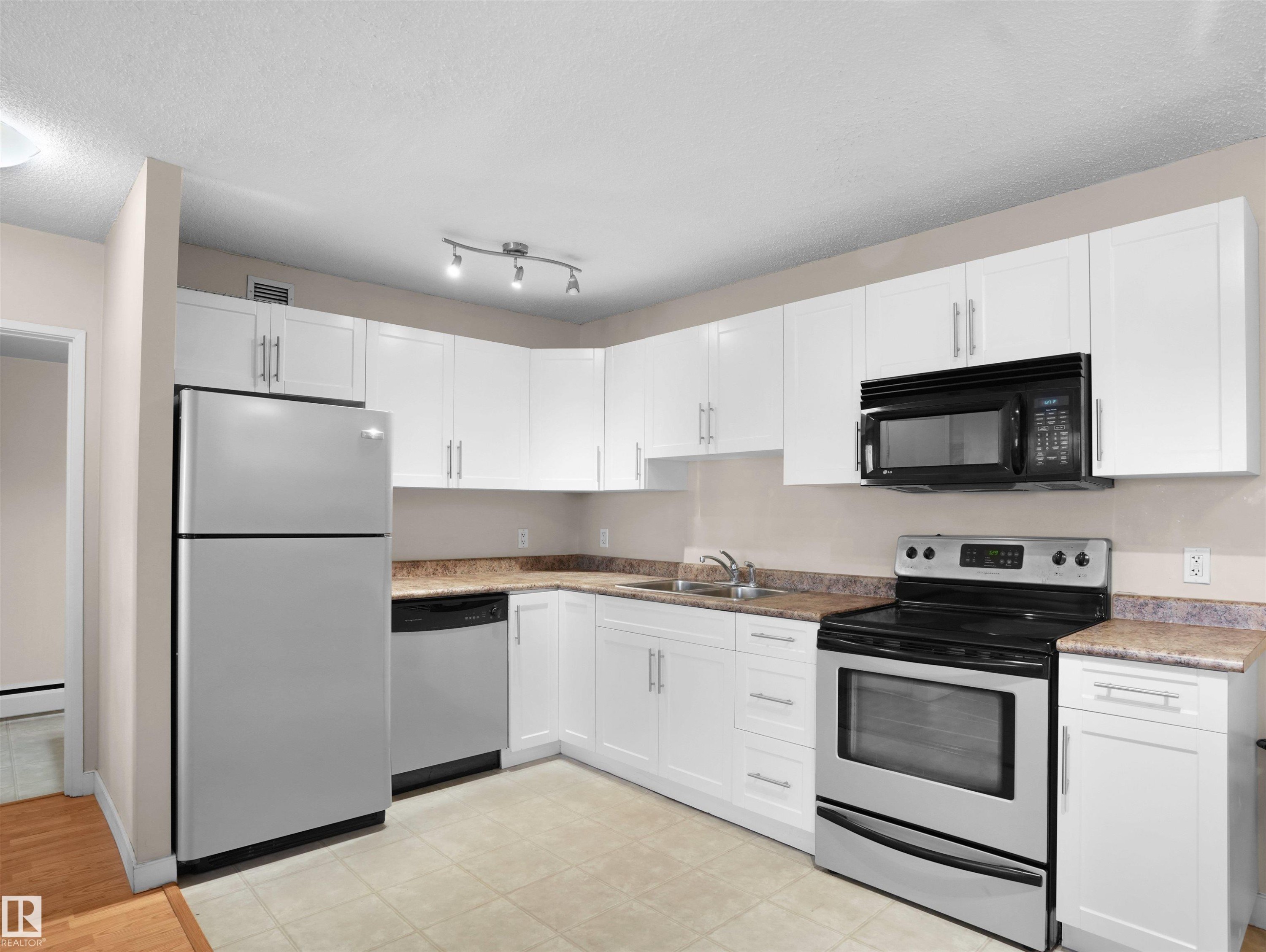 #307 9710 105 St Nw, Edmonton, AB - Indoor Photo Showing Kitchen With Double Sink